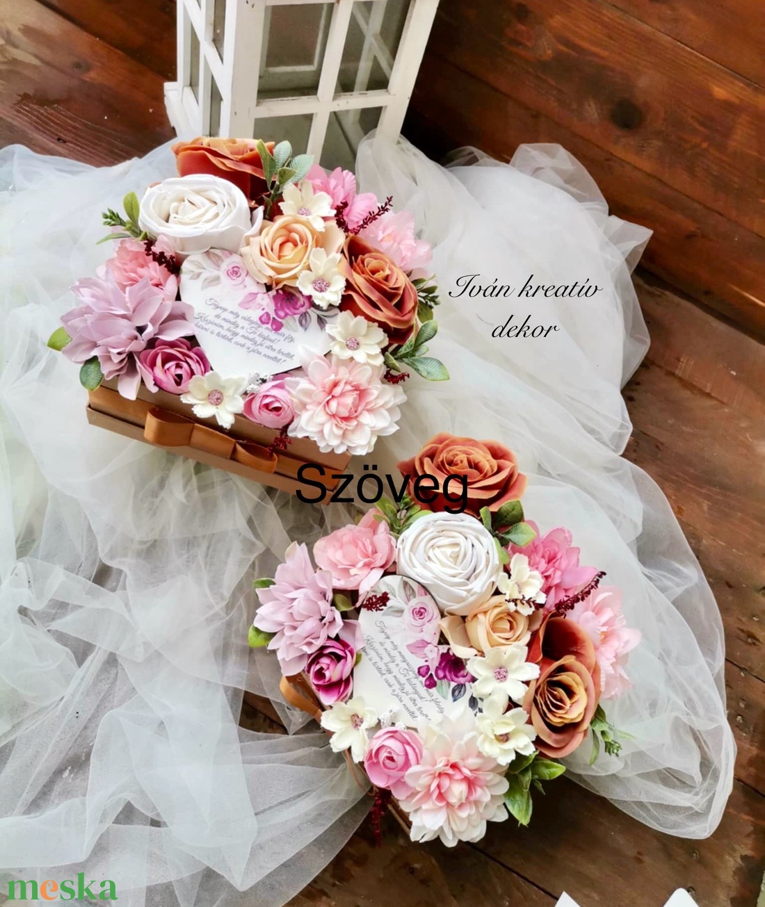 Szülőköszöntő ajándék szett, Szülőköszöntő virágbox, esküvő, Selyemvirág köszöntő - esküvő - emlék & ajándék - szülőköszöntő ajándék - Meska.hu