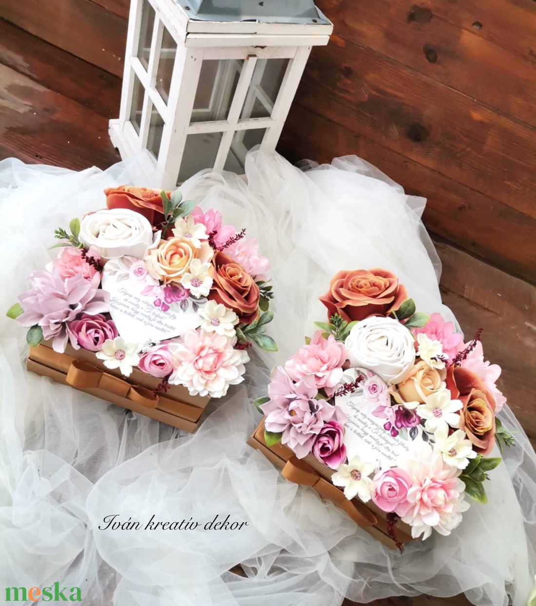 Szülőköszöntő ajándék szett, Szülőköszöntő virágbox, esküvő, Selyemvirág köszöntő - esküvő - emlék & ajándék - szülőköszöntő ajándék - Meska.hu