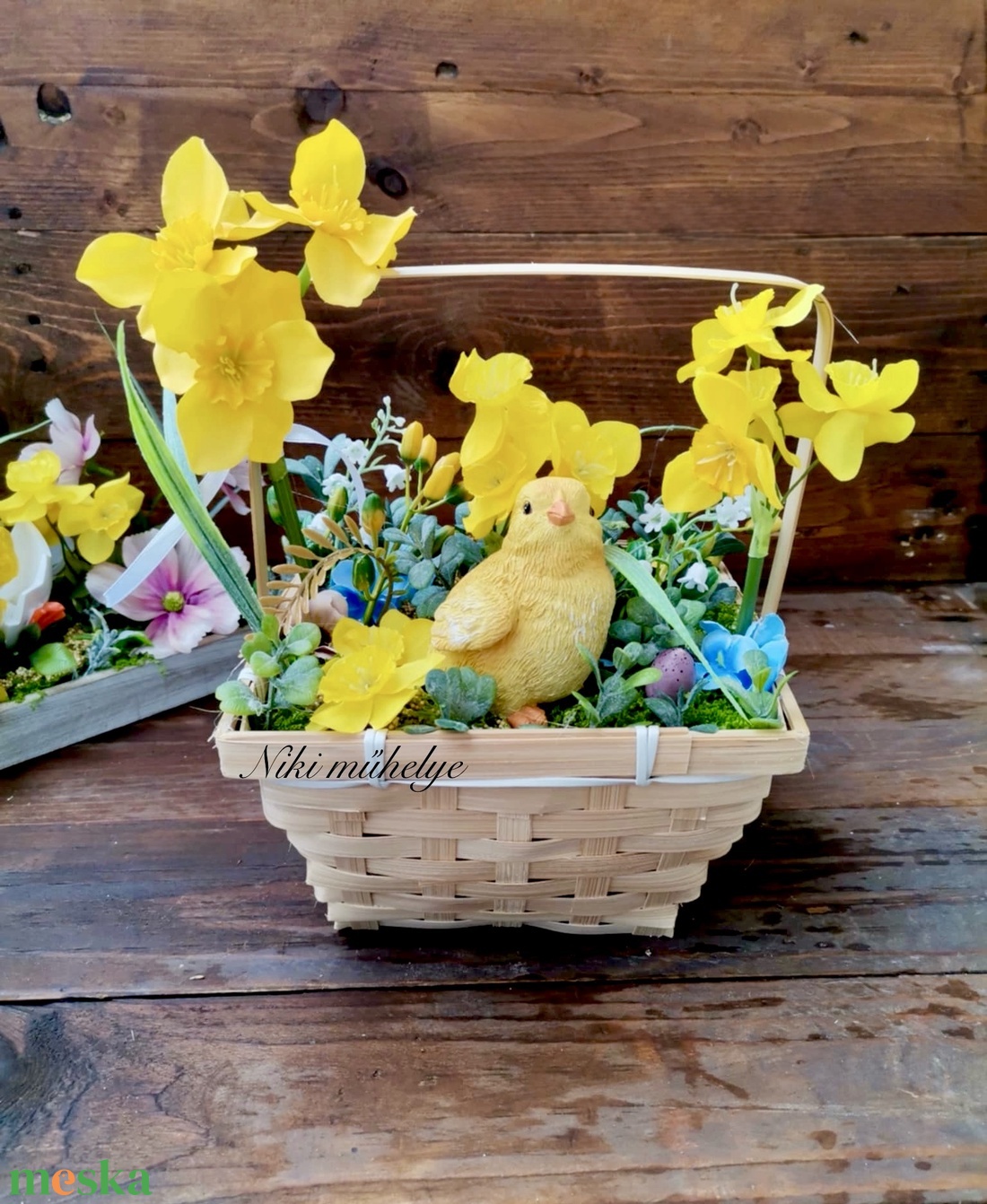 Nárcisz csibe Húsvéti dekoráció, Tavaszi asztaldísz, húsvéti kosár dekoráció, dekoráció, Selyemvirág asztaldísz  - ünnepi díszek, dekorációk - húsvéti díszek és dekorációk - húsvéti virágos díszek - Meska.hu