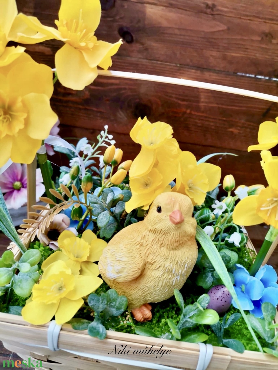 Nárcisz csibe Húsvéti dekoráció, Tavaszi asztaldísz, húsvéti kosár dekoráció, dekoráció, Selyemvirág asztaldísz  - ünnepi díszek, dekorációk - húsvéti díszek és dekorációk - húsvéti virágos díszek - Meska.hu