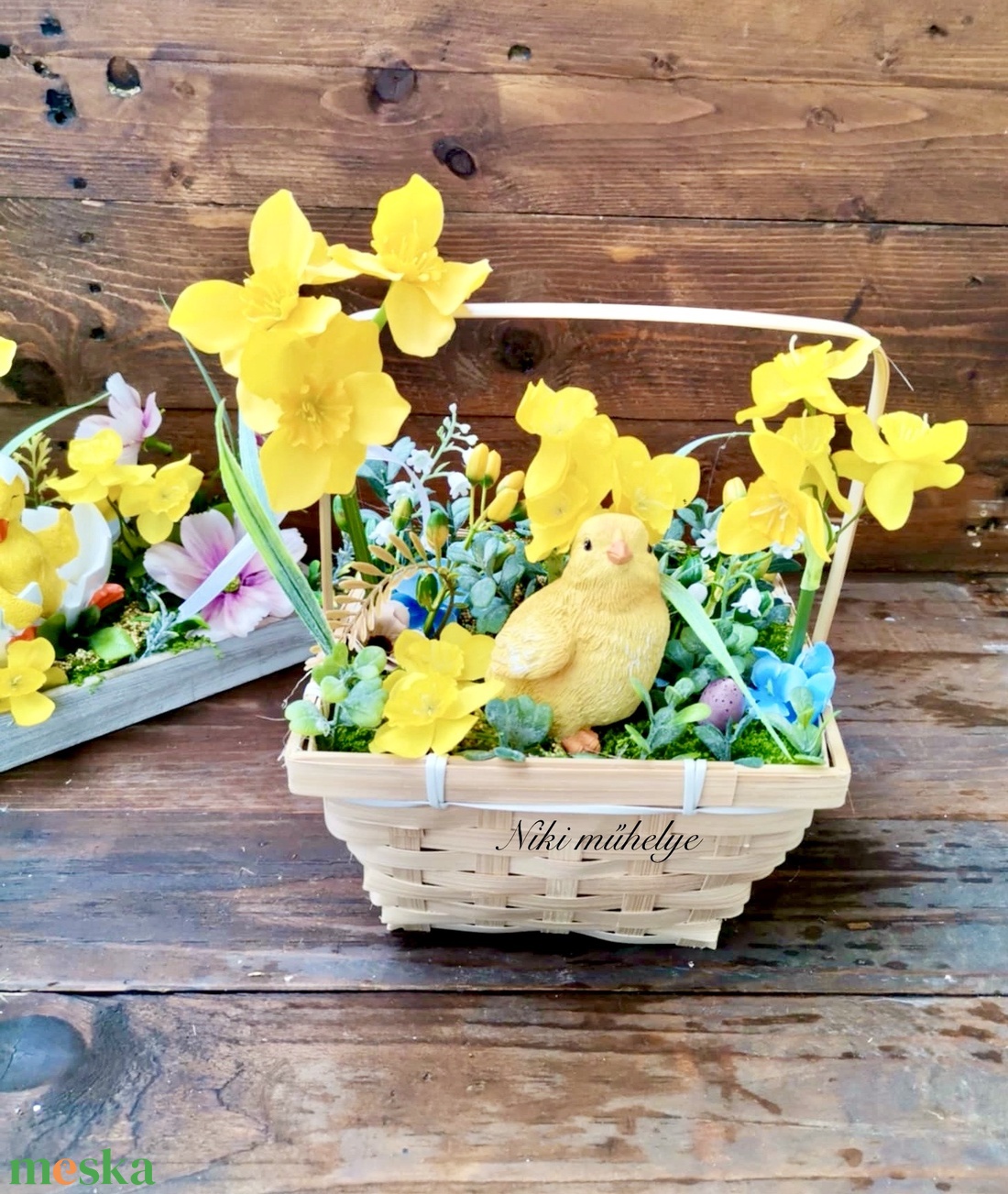 Nárcisz csibe Húsvéti dekoráció, Tavaszi asztaldísz, húsvéti kosár dekoráció, dekoráció, Selyemvirág asztaldísz  - ünnepi díszek, dekorációk - húsvéti díszek és dekorációk - húsvéti virágos díszek - Meska.hu