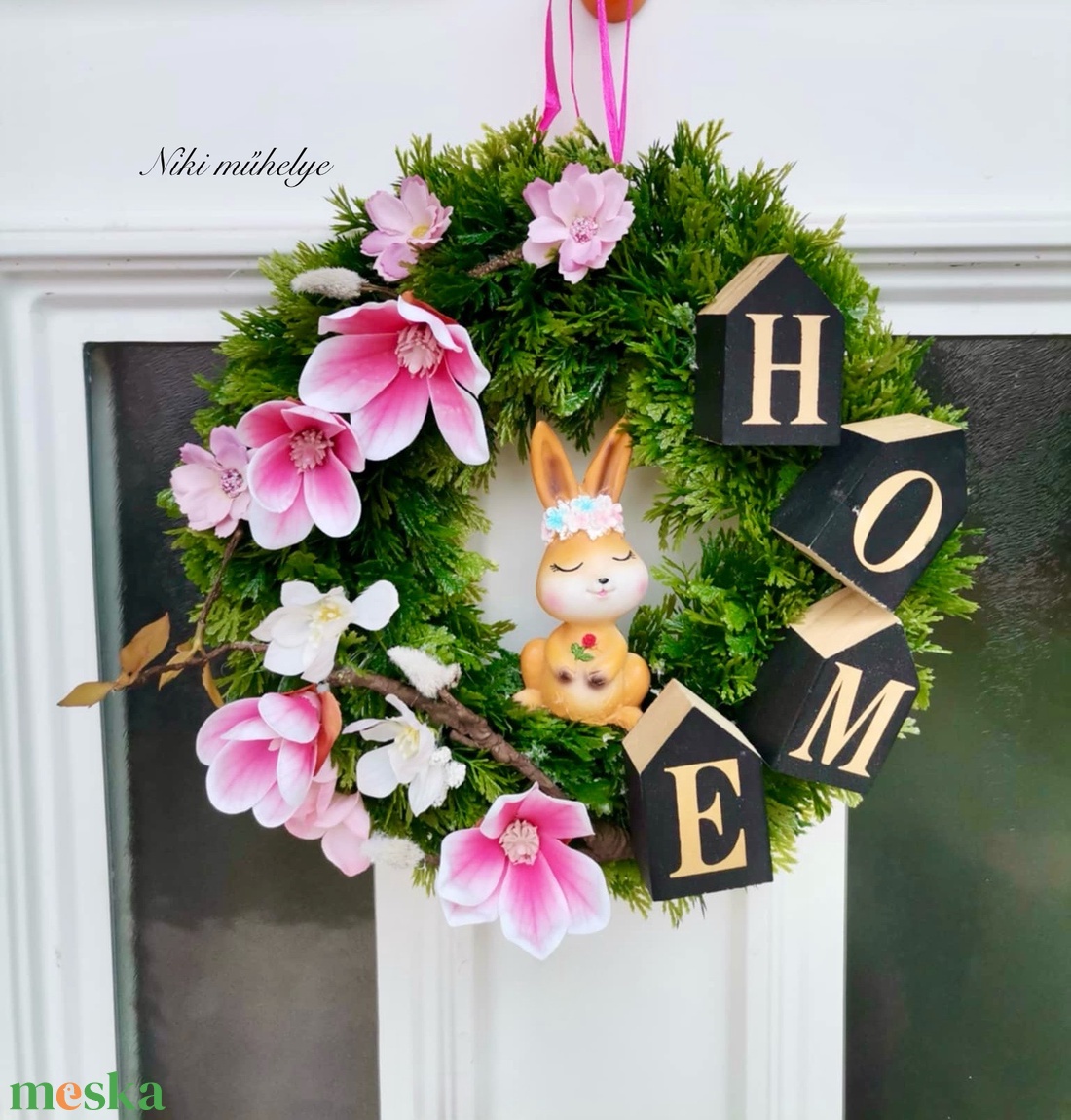 Magnólia ajtódísz, kopogtató, tavaszi dekoráció, ajtódísz - otthon & életmód - dekoráció - ajtó- és ablak dekoráció - ajtódísz & kopogtató - Meska.hu