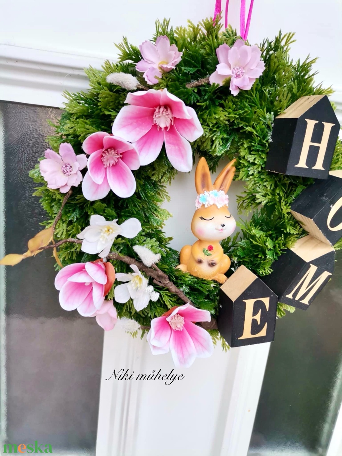 Magnólia ajtódísz, kopogtató, tavaszi dekoráció, ajtódísz - otthon & életmód - dekoráció - ajtó- és ablak dekoráció - ajtódísz & kopogtató - Meska.hu