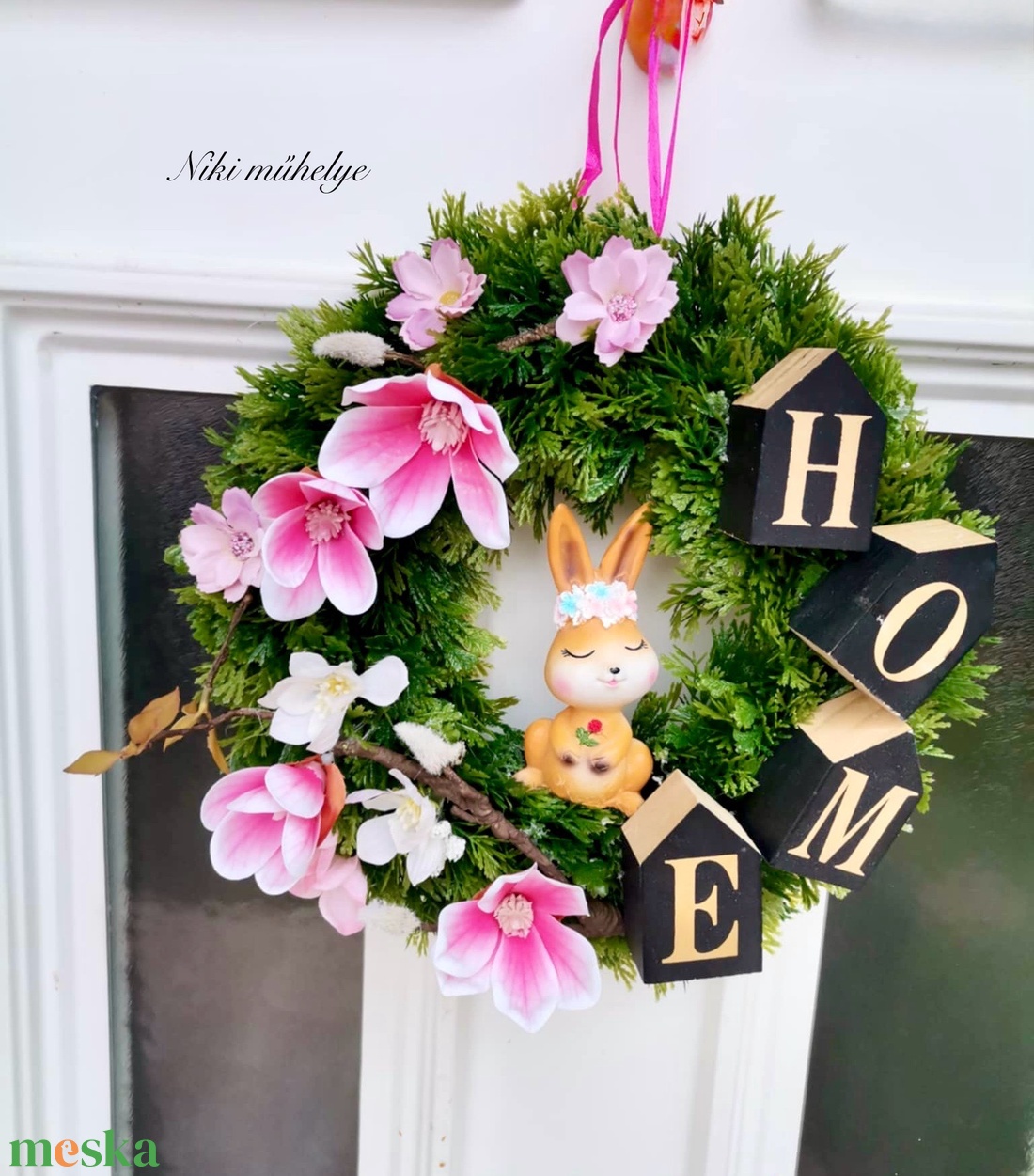 Magnólia ajtódísz, kopogtató, tavaszi dekoráció, ajtódísz - otthon & életmód - dekoráció - ajtó- és ablak dekoráció - ajtódísz & kopogtató - Meska.hu