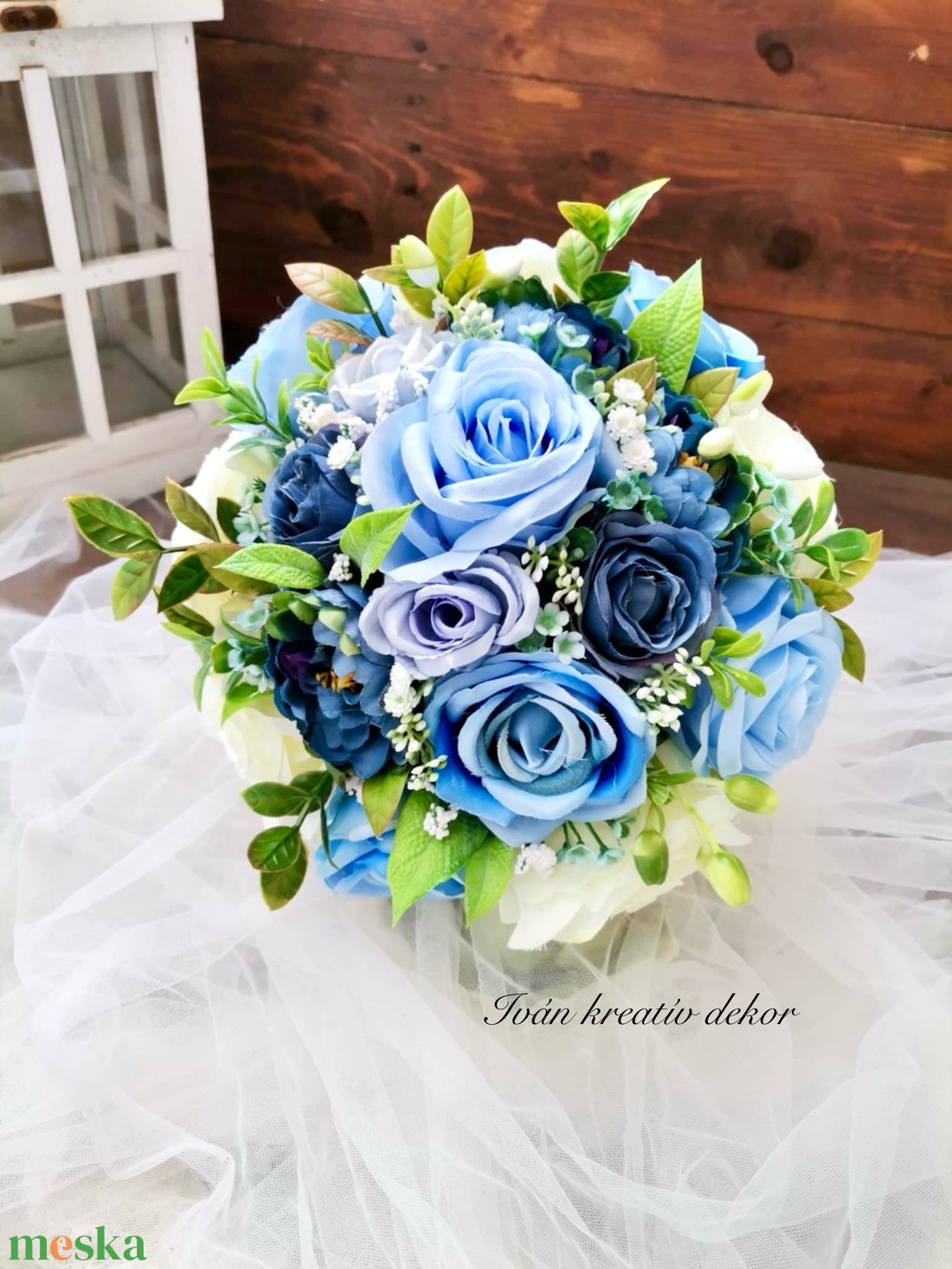 Valami kék Menyasszonyi csokor, örökcsokor, selyemvirág csokor kitűzővel, - esküvő - menyasszonyi- és dobócsokor - Meska.hu