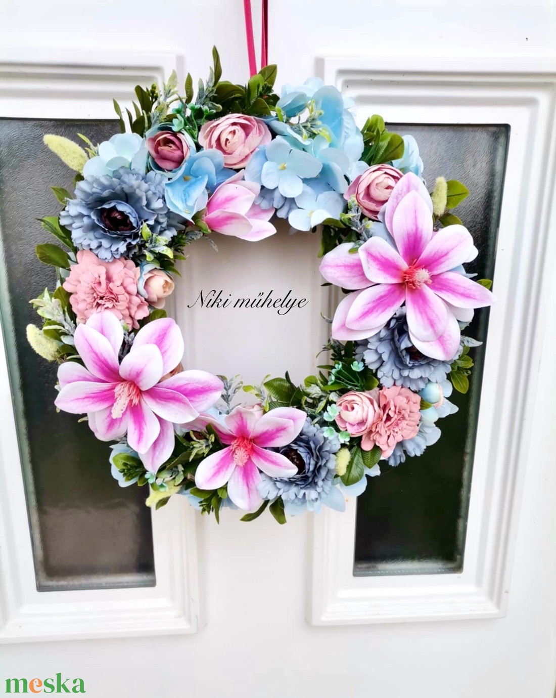 Magnólia ajtódísz, kopogtató, tavaszi dekoráció, ajtódísz - otthon & életmód - dekoráció - ajtó- és ablak dekoráció - ajtódísz & kopogtató - Meska.hu