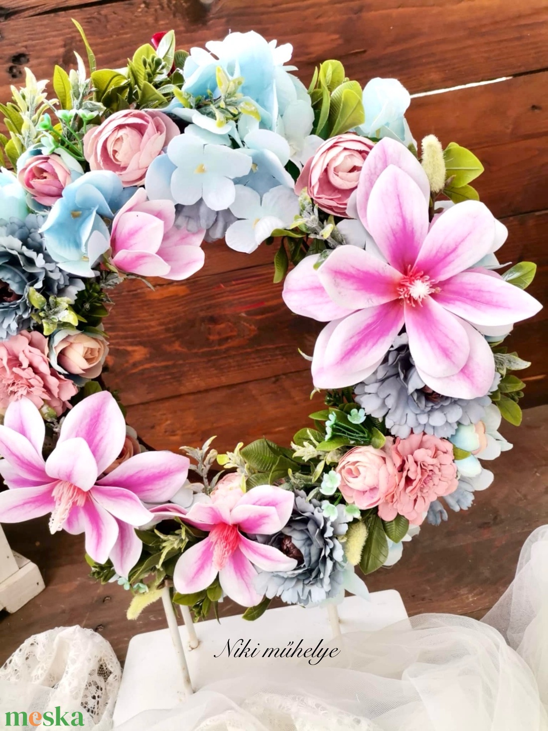 Magnólia ajtódísz, kopogtató, tavaszi dekoráció, ajtódísz - otthon & életmód - dekoráció - ajtó- és ablak dekoráció - ajtódísz & kopogtató - Meska.hu