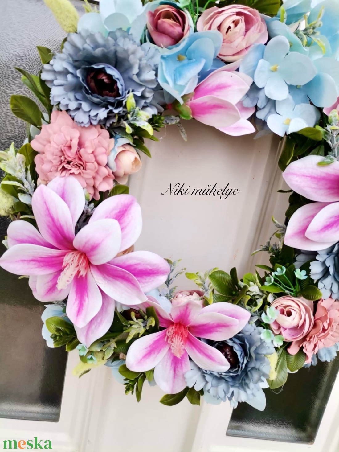 Magnólia ajtódísz, kopogtató, tavaszi dekoráció, ajtódísz - otthon & életmód - dekoráció - ajtó- és ablak dekoráció - ajtódísz & kopogtató - Meska.hu