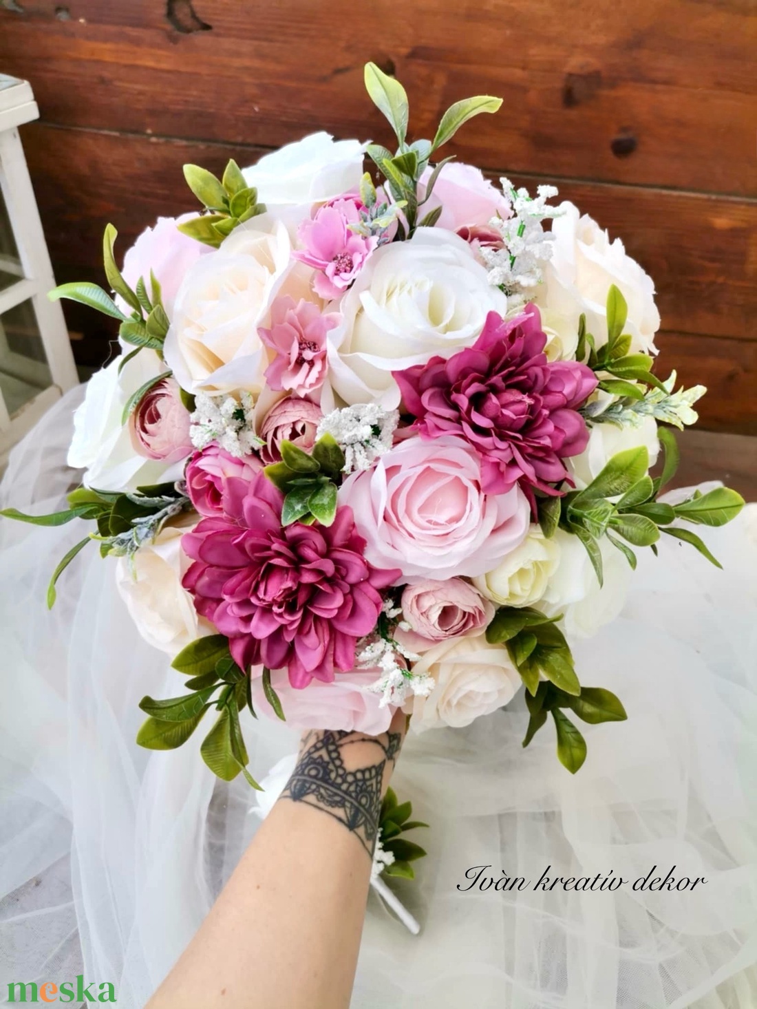 Pasztell nude menyasszonyi csokor, örökcsokor, selyemvirág csokor kitűzővel, - esküvő - menyasszonyi- és dobócsokor - Meska.hu