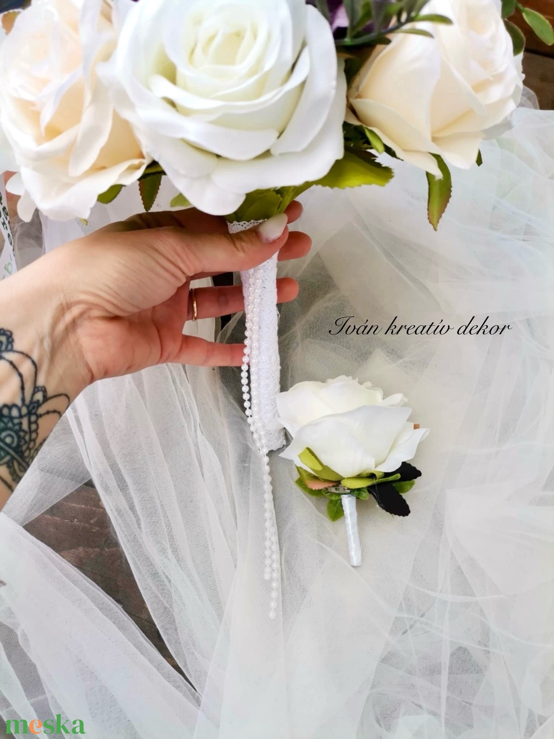 Antik Lila menyasszonyi csokor, örökcsokor, selyemvirág csokor kitűzővel, - esküvő - menyasszonyi- és dobócsokor - Meska.hu