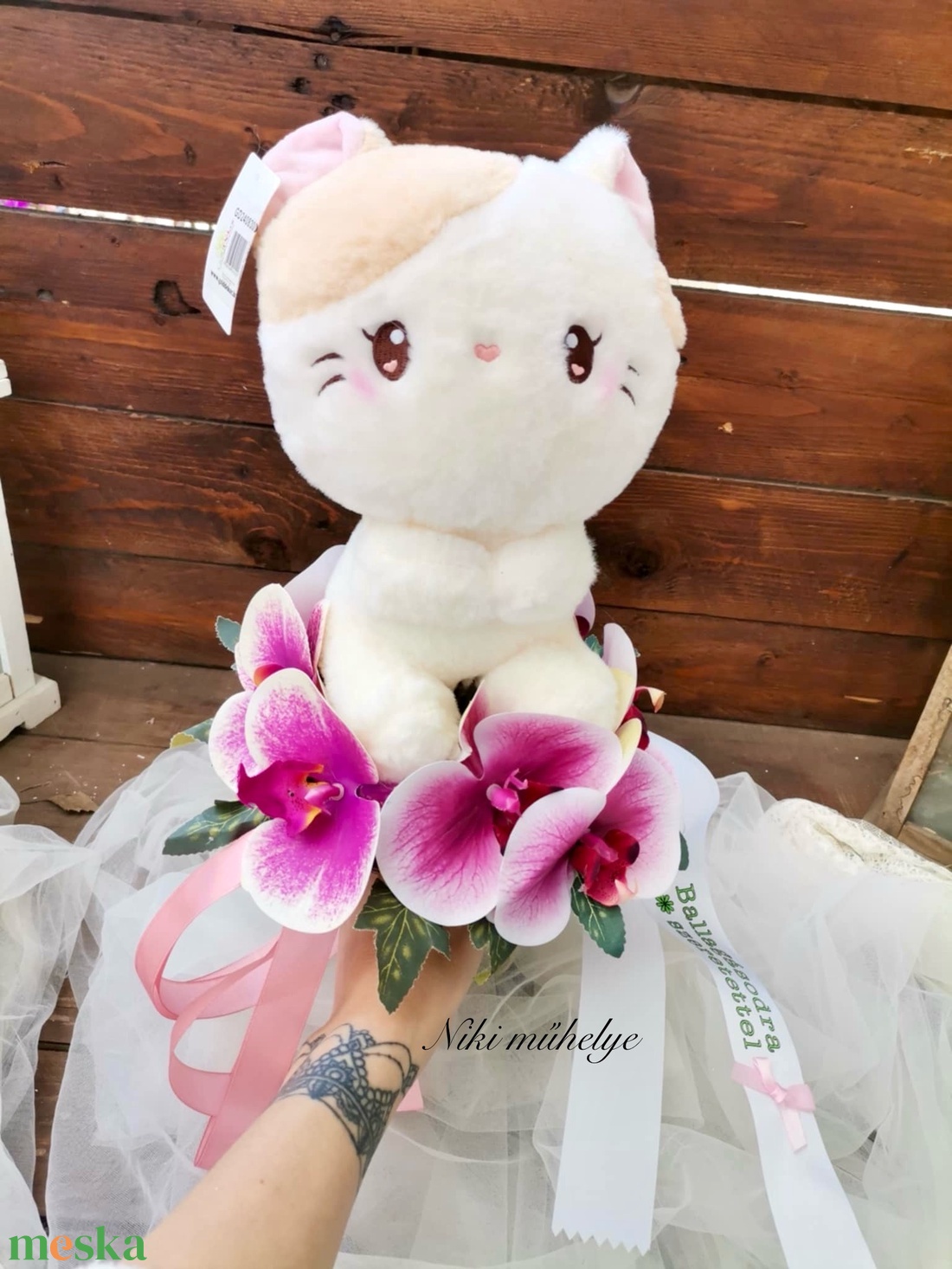 Ballagási csokor plüss cica csokor  - esküvő - menyasszonyi- és dobócsokor - Meska.hu