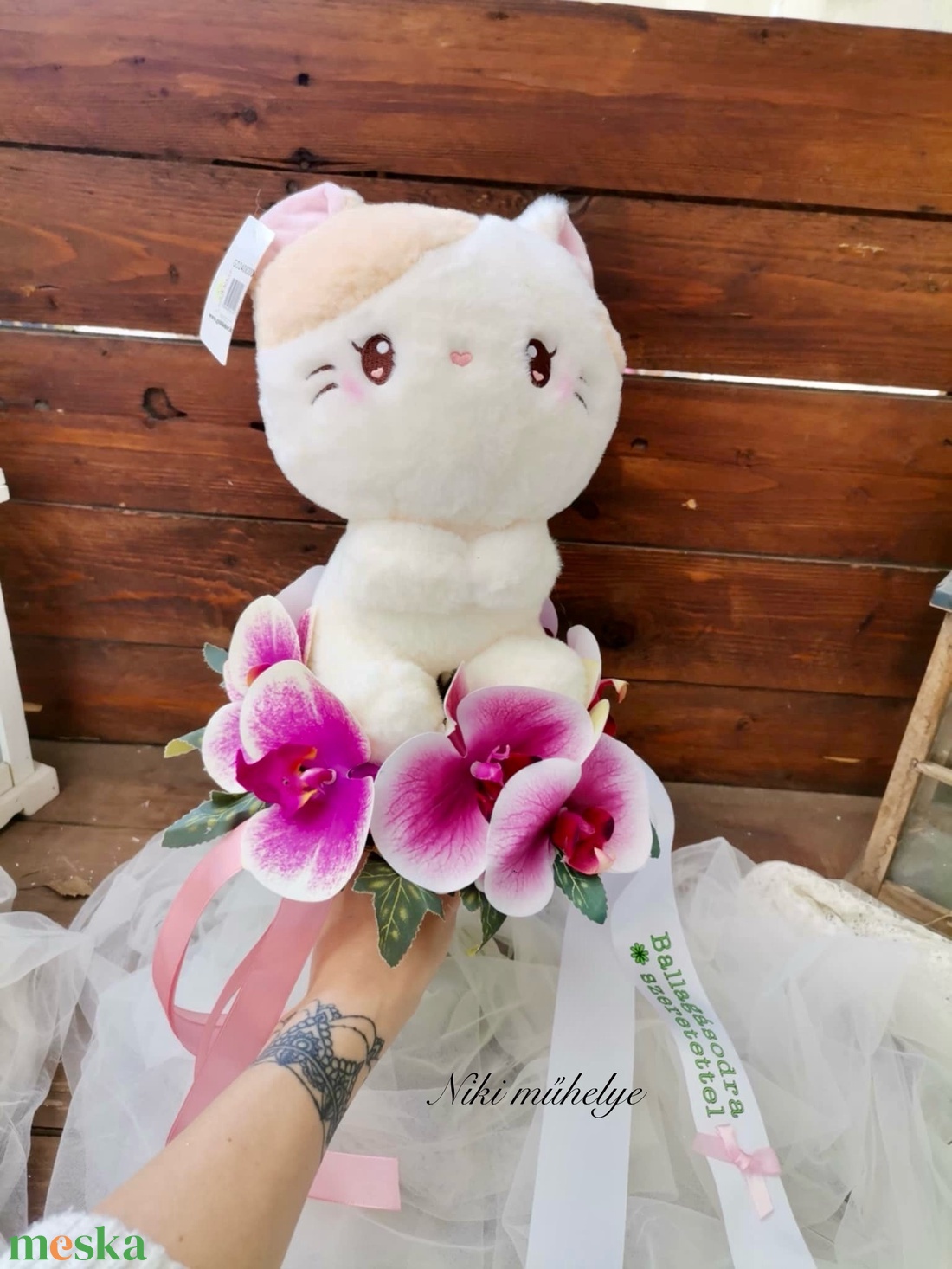 Ballagási csokor plüss cica csokor  - esküvő - menyasszonyi- és dobócsokor - Meska.hu