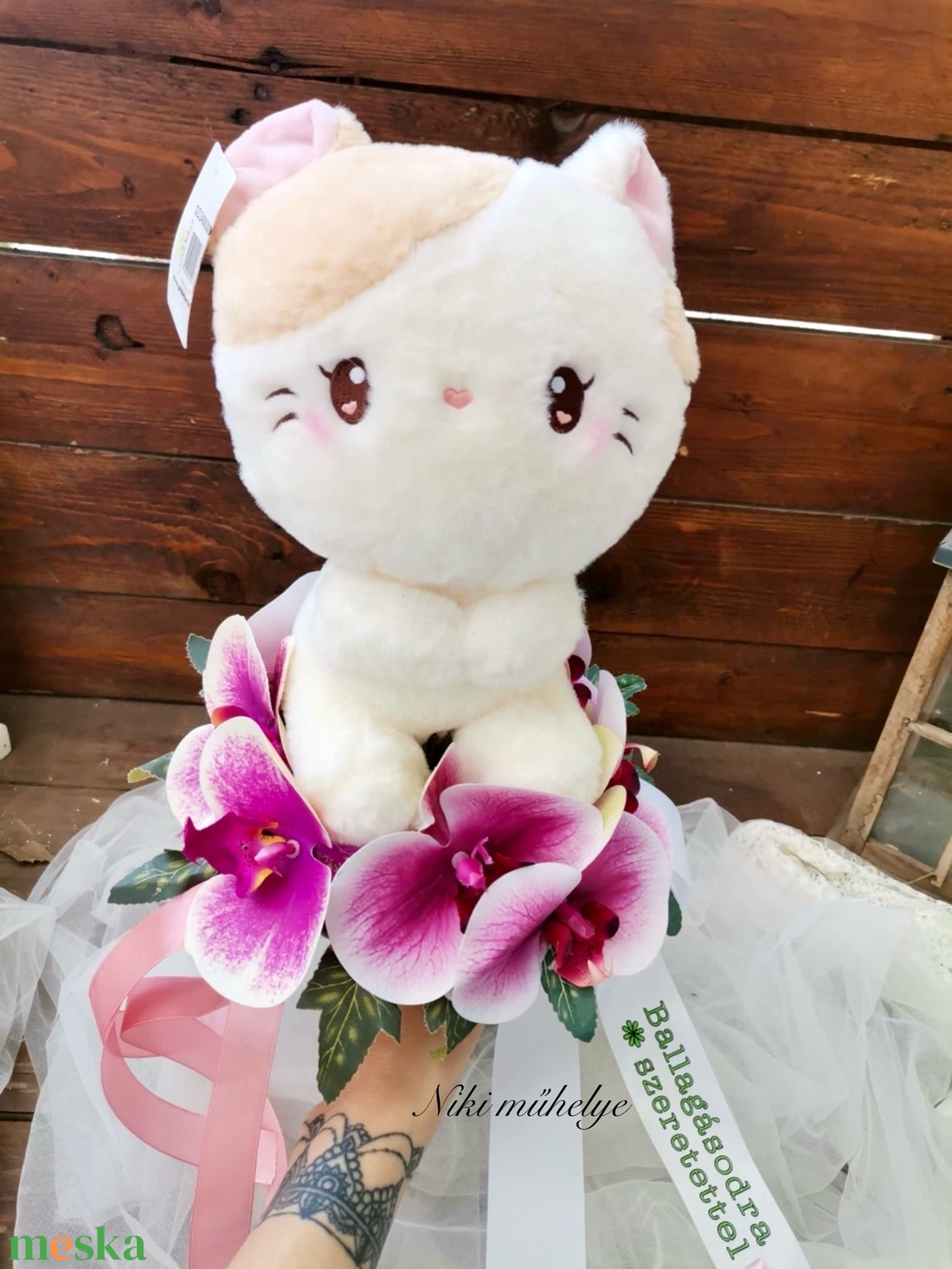 Ballagási csokor plüss cica csokor  - esküvő - menyasszonyi- és dobócsokor - Meska.hu