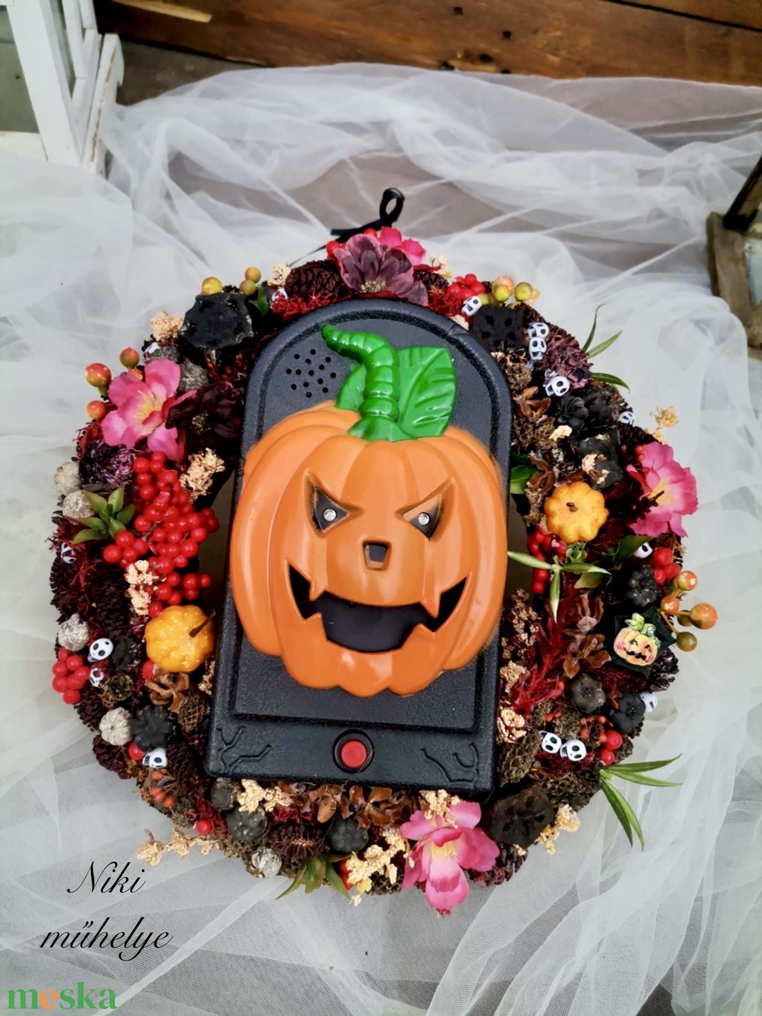 Halloween ajtódísz, őszi kopogtató, zenélő, világító ajtódísz - otthon & életmód - dekoráció - halloween - halloweeni ajtódíszek és ablakdíszek - Meska.hu
