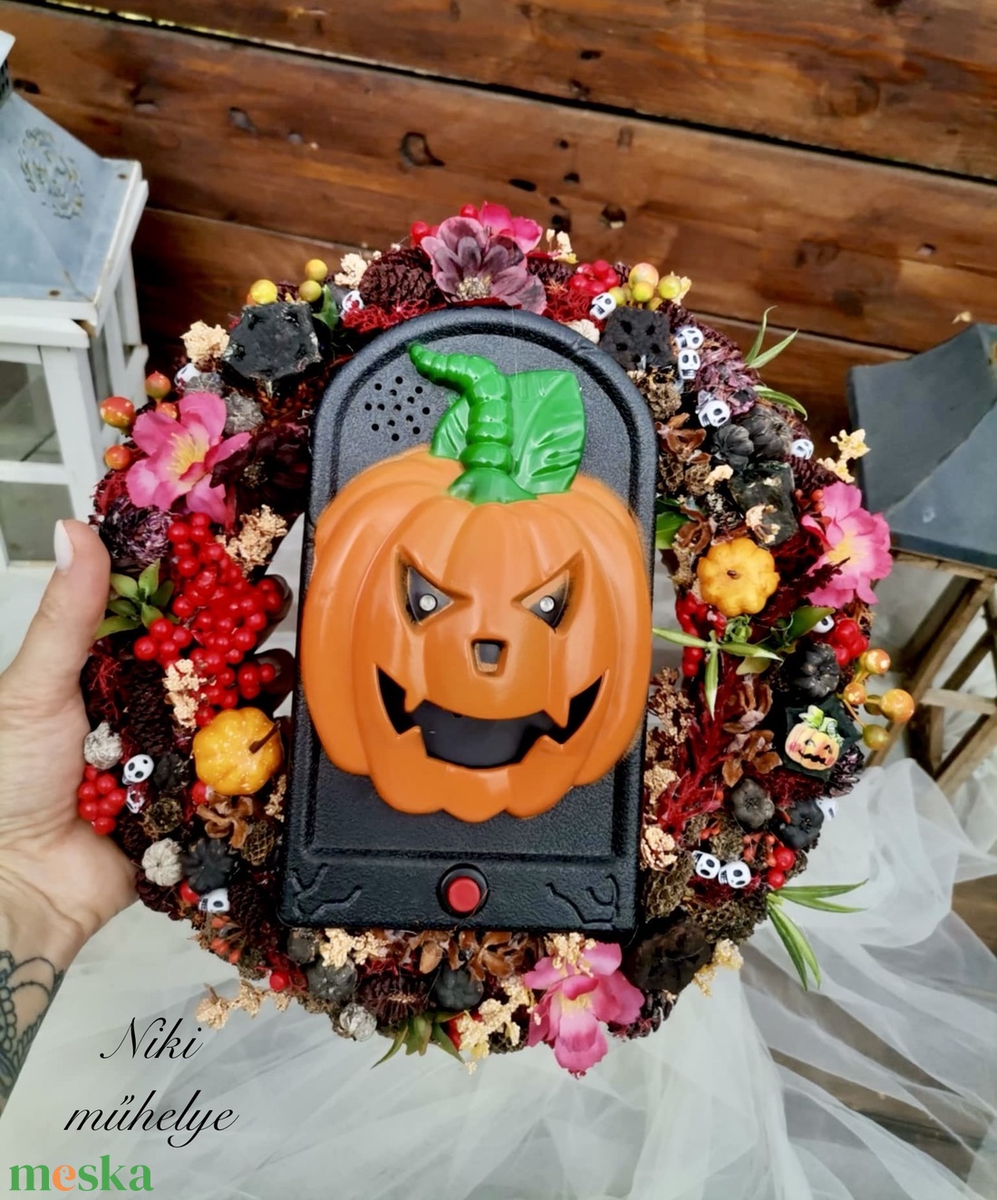 Halloween ajtódísz, őszi kopogtató, zenélő, világító ajtódísz - otthon & életmód - dekoráció - halloween - halloweeni ajtódíszek és ablakdíszek - Meska.hu