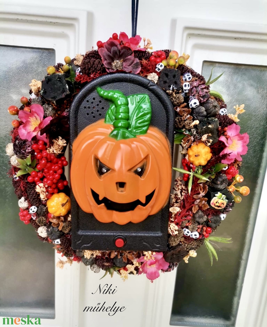 Halloween ajtódísz, őszi kopogtató, zenélő, világító ajtódísz - otthon & életmód - dekoráció - halloween - halloweeni ajtódíszek és ablakdíszek - Meska.hu