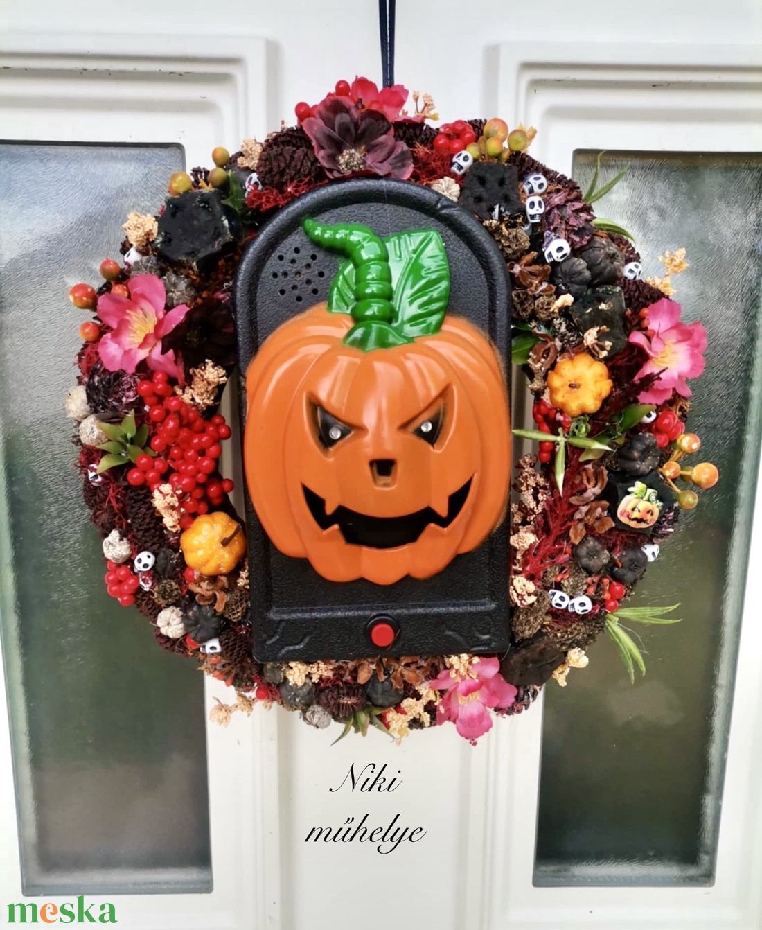 Halloween ajtódísz, őszi kopogtató, zenélő, világító ajtódísz - otthon & életmód - dekoráció - halloween - halloweeni ajtódíszek és ablakdíszek - Meska.hu