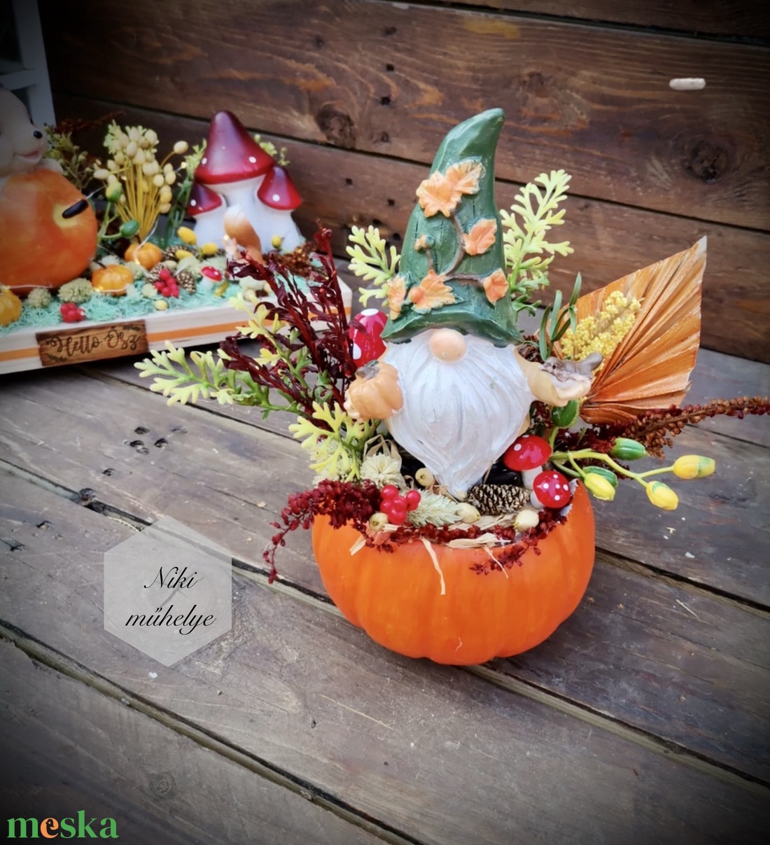 Őszi asztaldísz, manó dekoráció, tök kaspó asztaldísz - otthon & életmód - dekoráció - halloween - halloweeni asztaldísz - Meska.hu