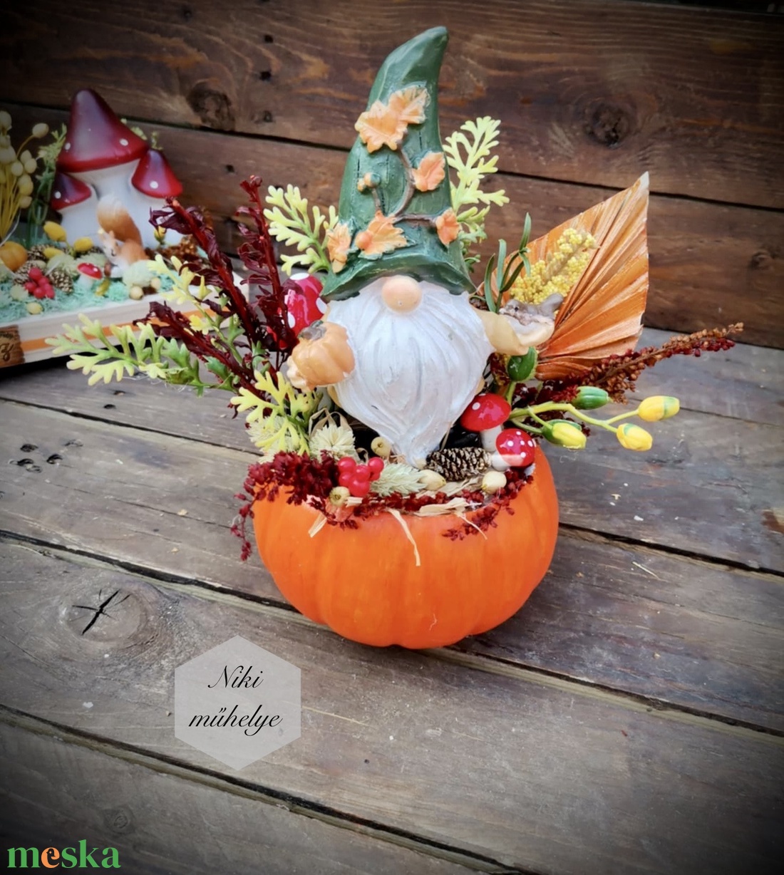 Őszi asztaldísz, manó dekoráció, tök kaspó asztaldísz - otthon & életmód - dekoráció - halloween - halloweeni asztaldísz - Meska.hu