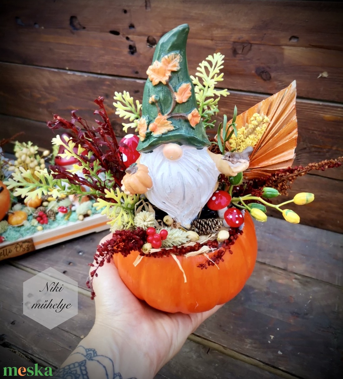 Őszi asztaldísz, manó dekoráció, tök kaspó asztaldísz - otthon & életmód - dekoráció - halloween - halloweeni asztaldísz - Meska.hu