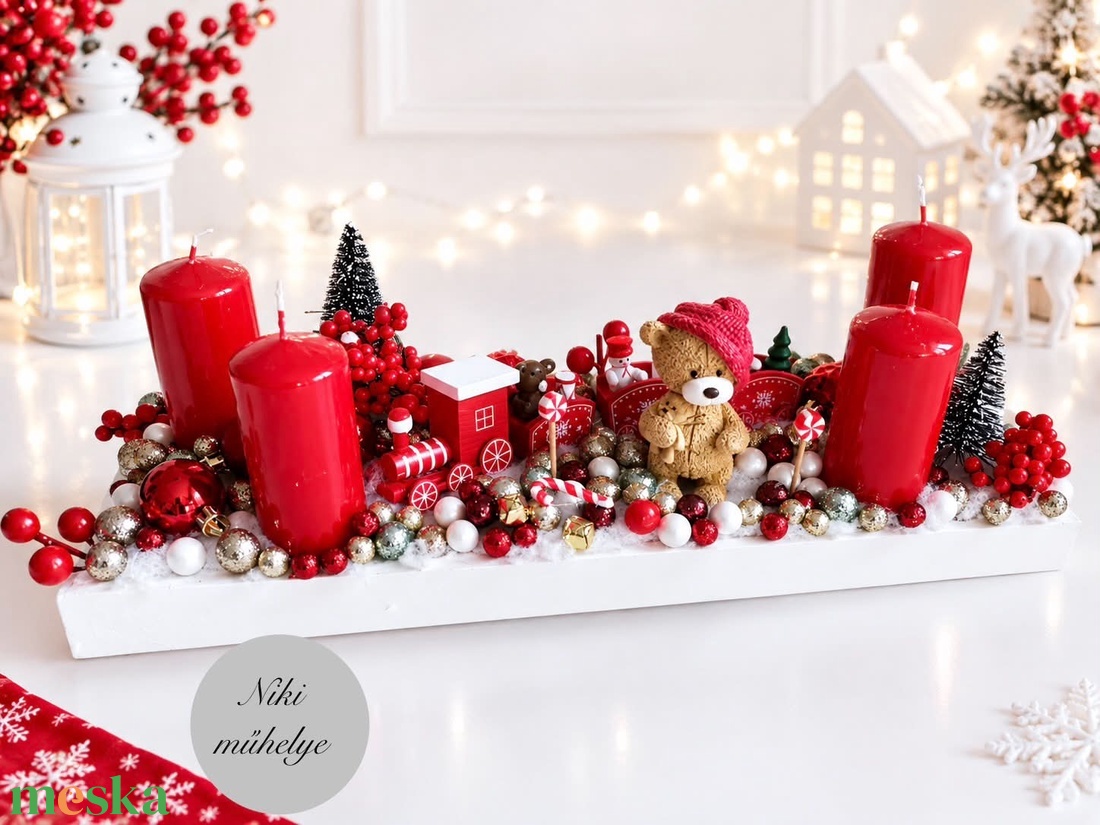 Adventi tál, maci mackó adventi dísz, adventi koszorú, adventi asztaldísz  - karácsony - adventi díszek - adventi koszorú - Meska.hu