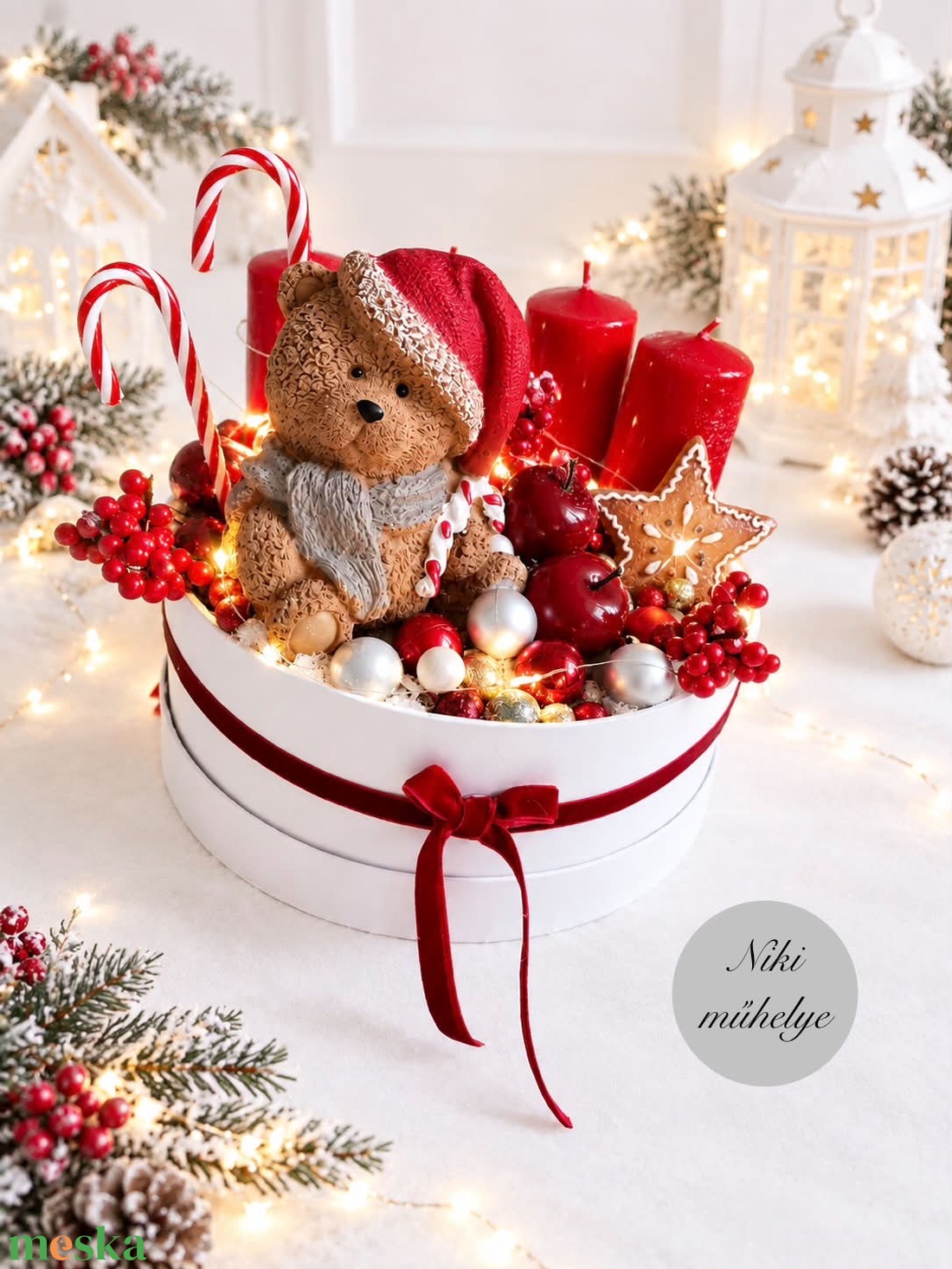 Világító adventi box, mackó adventi dísz, adventi koszorú, asztaldísz (led világítással)  - karácsony - adventi díszek - adventi koszorú - Meska.hu