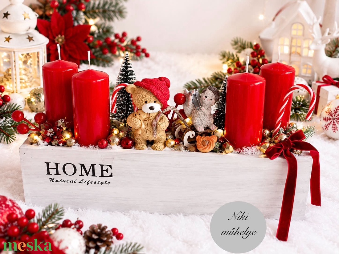 Vintage Adventi láda, mackó adventi dísz, adventi koszorú, asztaldísz   - karácsony - adventi díszek - adventi koszorú - Meska.hu
