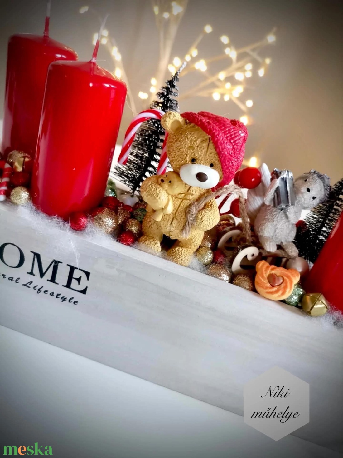 Vintage Adventi láda, mackó adventi dísz, adventi koszorú, asztaldísz   - karácsony - adventi díszek - adventi koszorú - Meska.hu