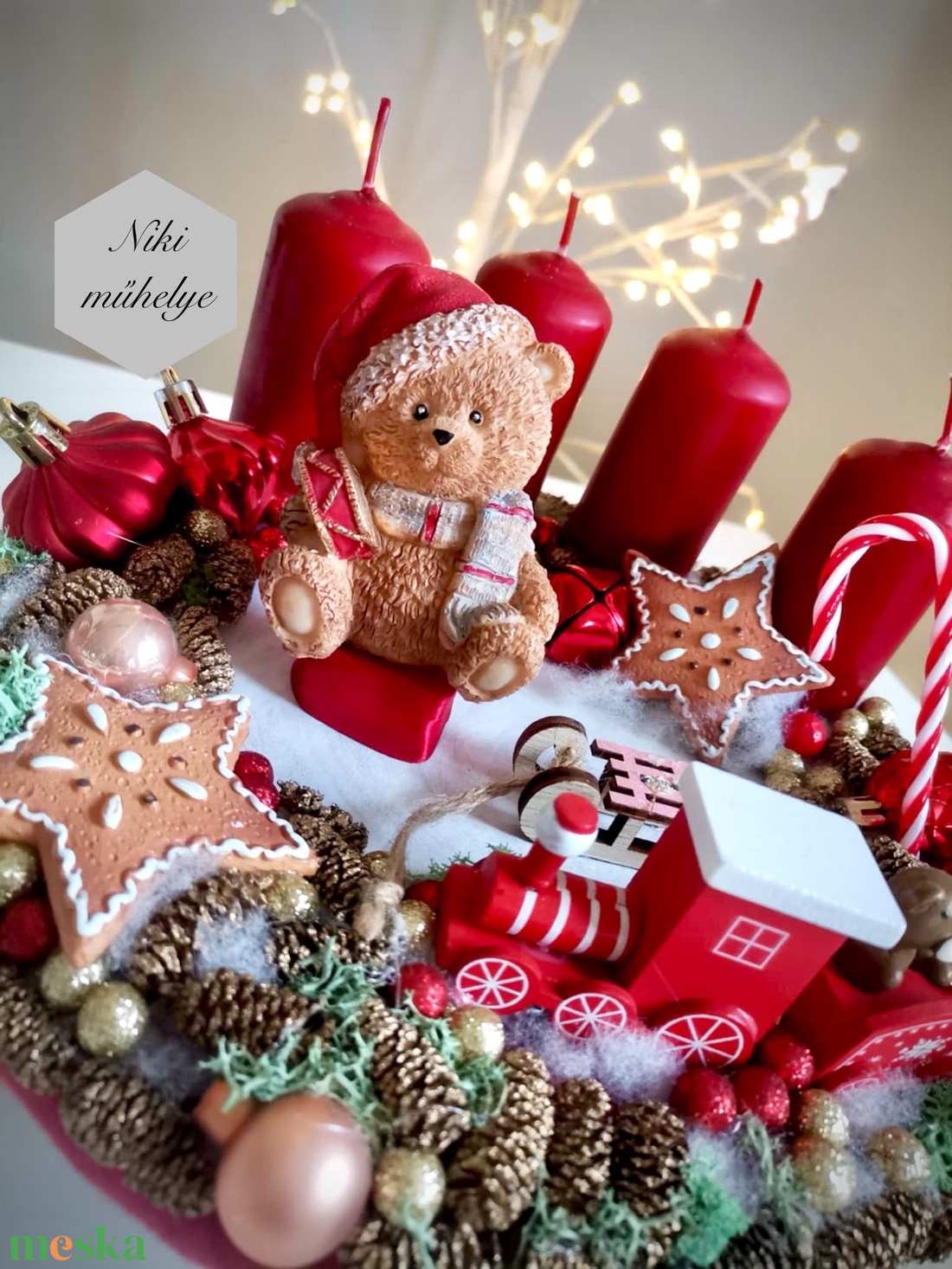 Maci adventi koszorú, mackó adventi dísz, adventi koszorú, advent maci piros gyertya  - karácsony - adventi díszek - adventi koszorú - Meska.hu