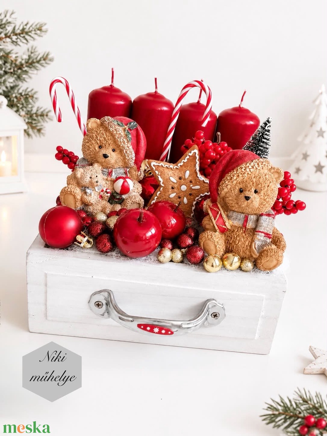 Fiók adventi tál, mackó adventi dísz, adventi koszorú, adventi fiók  - karácsony - adventi díszek - adventi koszorú - Meska.hu