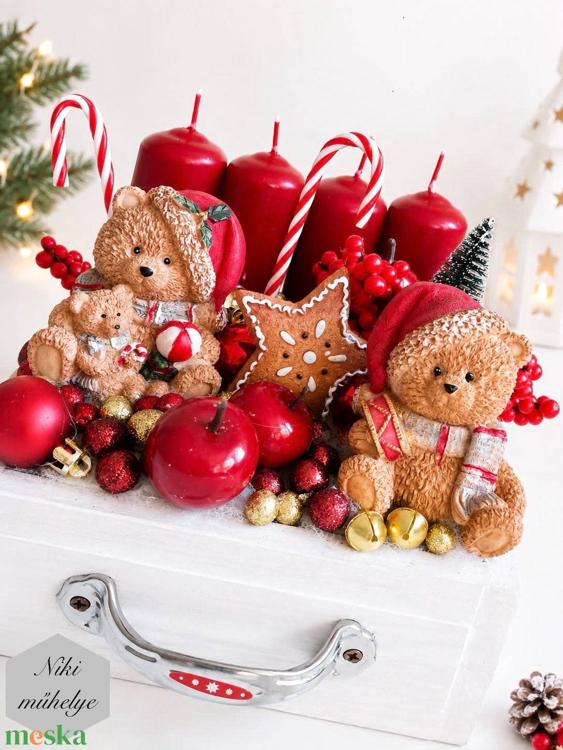 Fiók adventi tál, mackó adventi dísz, adventi koszorú, adventi fiók  - karácsony - adventi díszek - adventi koszorú - Meska.hu