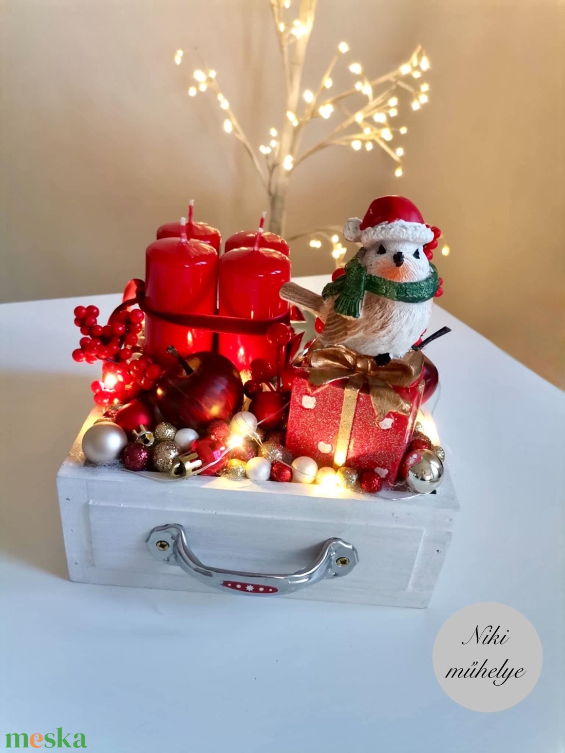 Világító, Vintage Fiók adventi fiók, madár adventi dísz, adventi koszorú, adventi fiók  - karácsony - adventi díszek - adventi koszorú - Meska.hu