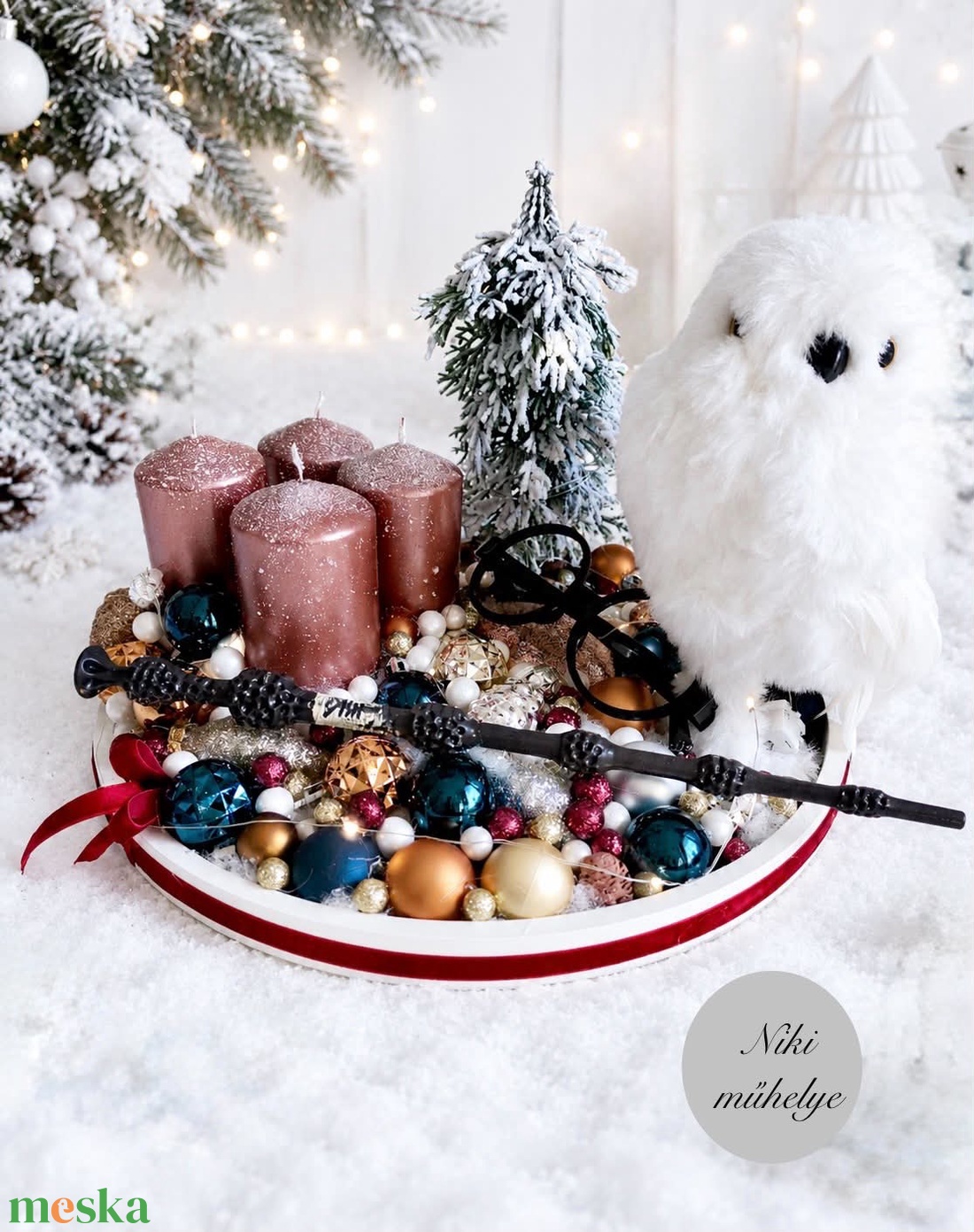 Harry Potter adventi koszorú, világító asztaldísz - karácsony - adventi díszek - adventi koszorú - Meska.hu