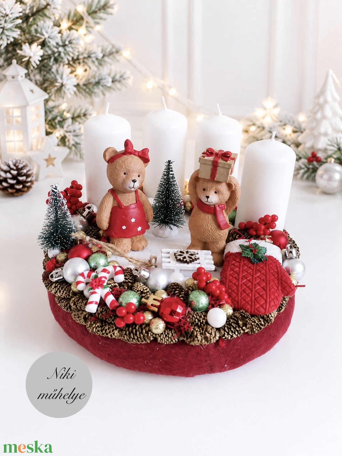 Macis adventi koszorú, mackó adventi dísz, adventi koszorú, - karácsony - adventi díszek - adventi koszorú - Meska.hu