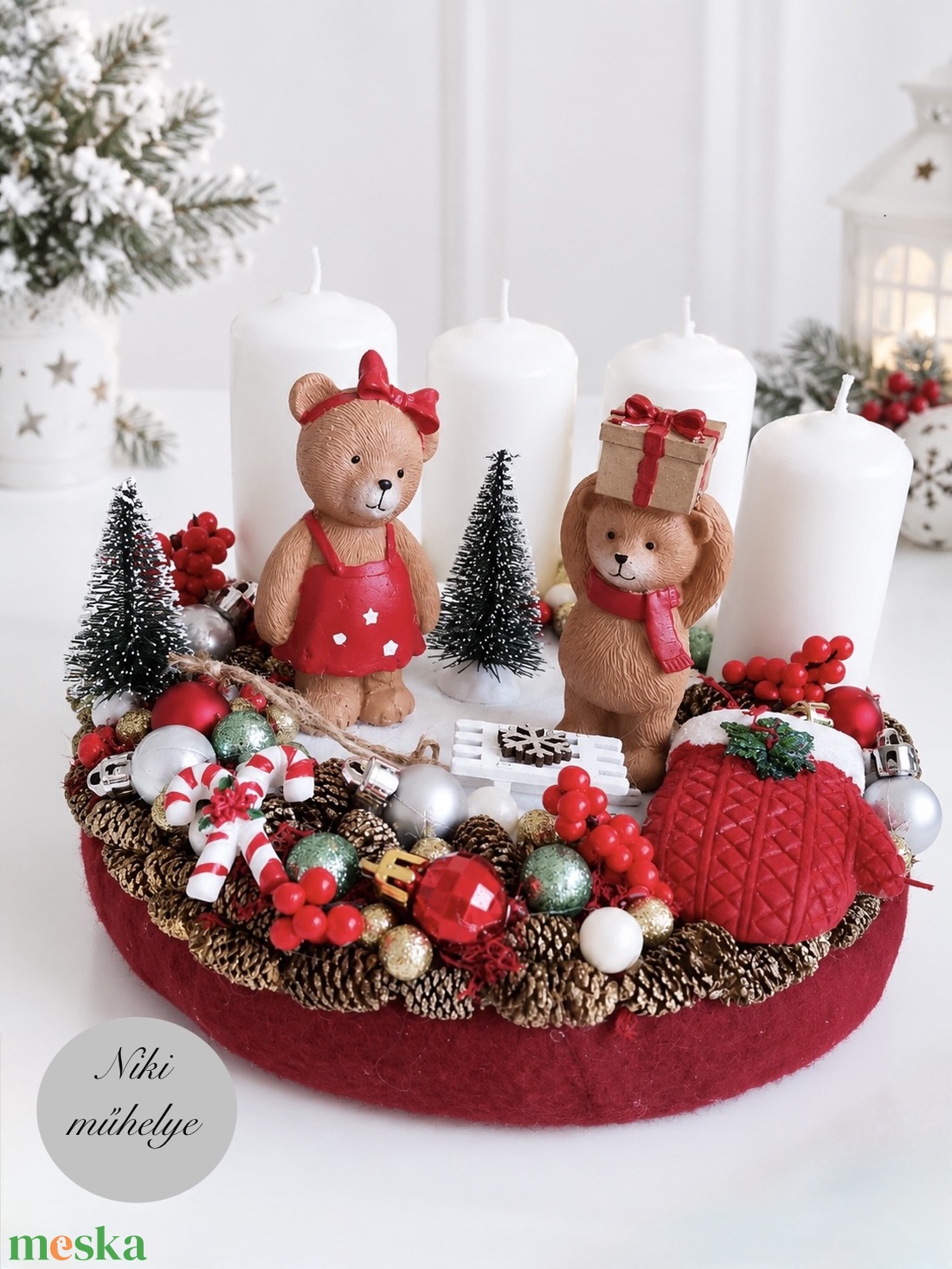 Macis adventi koszorú, mackó adventi dísz, adventi koszorú, - karácsony - adventi díszek - adventi koszorú - Meska.hu