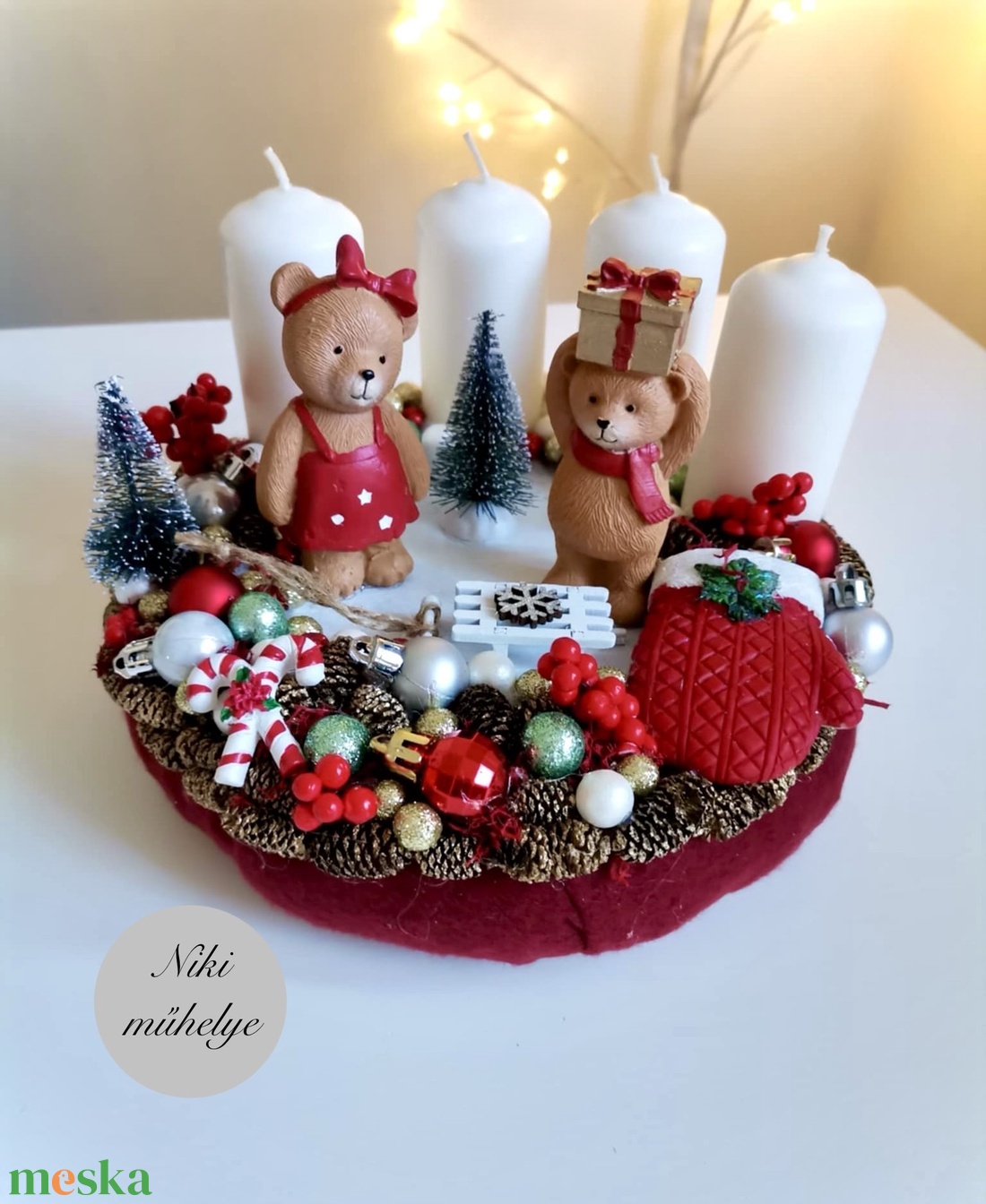 Macis adventi koszorú, mackó adventi dísz, adventi koszorú, - karácsony - adventi díszek - adventi koszorú - Meska.hu