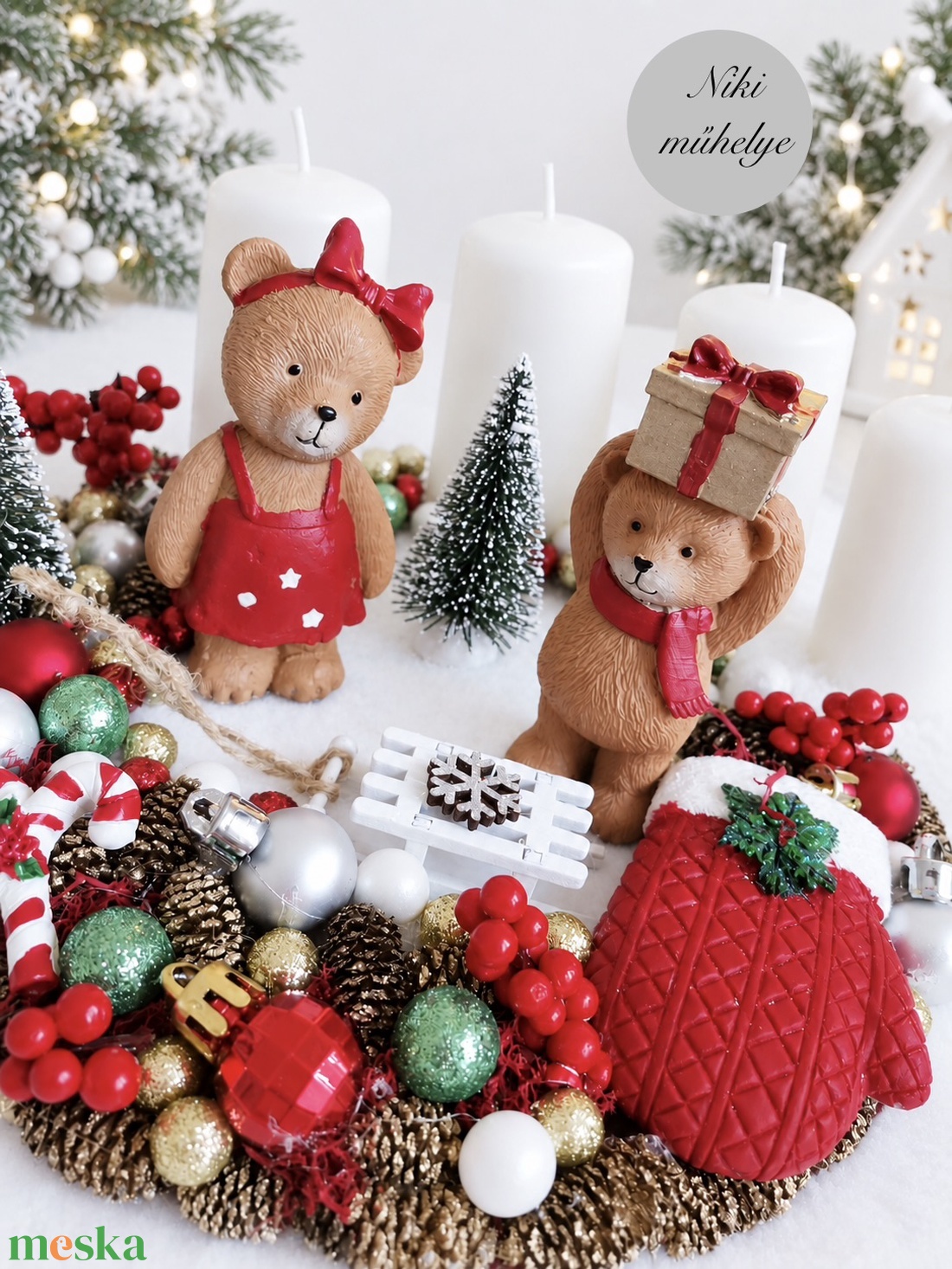 Macis adventi koszorú, mackó adventi dísz, adventi koszorú, - karácsony - adventi díszek - adventi koszorú - Meska.hu