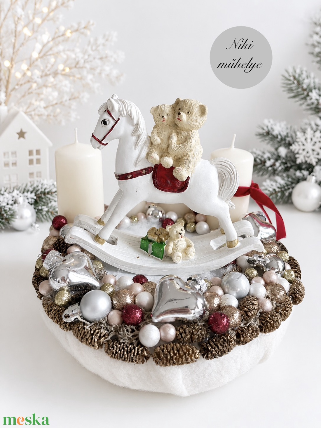 Hintaló Macis adventi koszorú, mackó adventi dísz, adventi koszorú, - karácsony - adventi díszek - adventi koszorú - Meska.hu