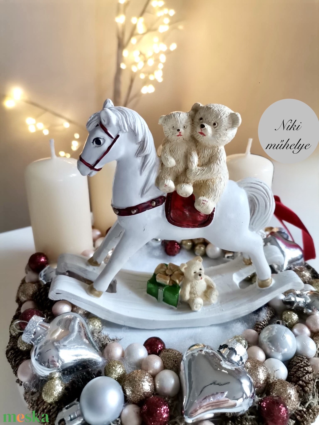 Hintaló Macis adventi koszorú, mackó adventi dísz, adventi koszorú, - karácsony - adventi díszek - adventi koszorú - Meska.hu