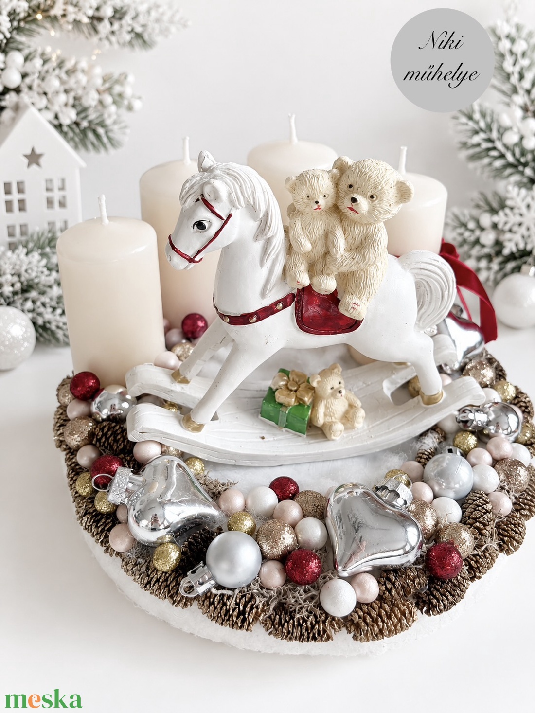 Hintaló Macis adventi koszorú, mackó adventi dísz, adventi koszorú, - karácsony - adventi díszek - adventi koszorú - Meska.hu