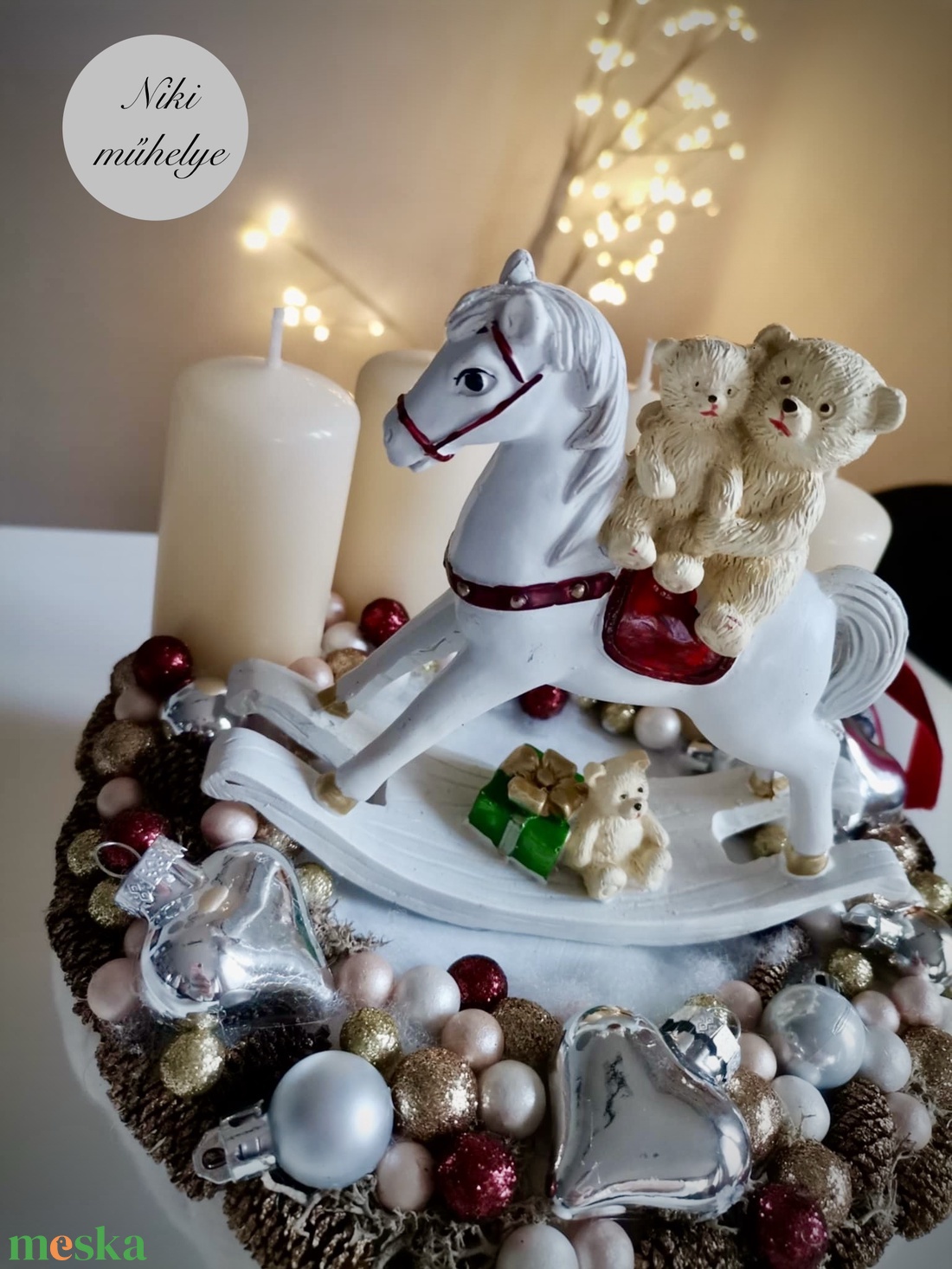 Hintaló Macis adventi koszorú, mackó adventi dísz, adventi koszorú, - karácsony - adventi díszek - adventi koszorú - Meska.hu