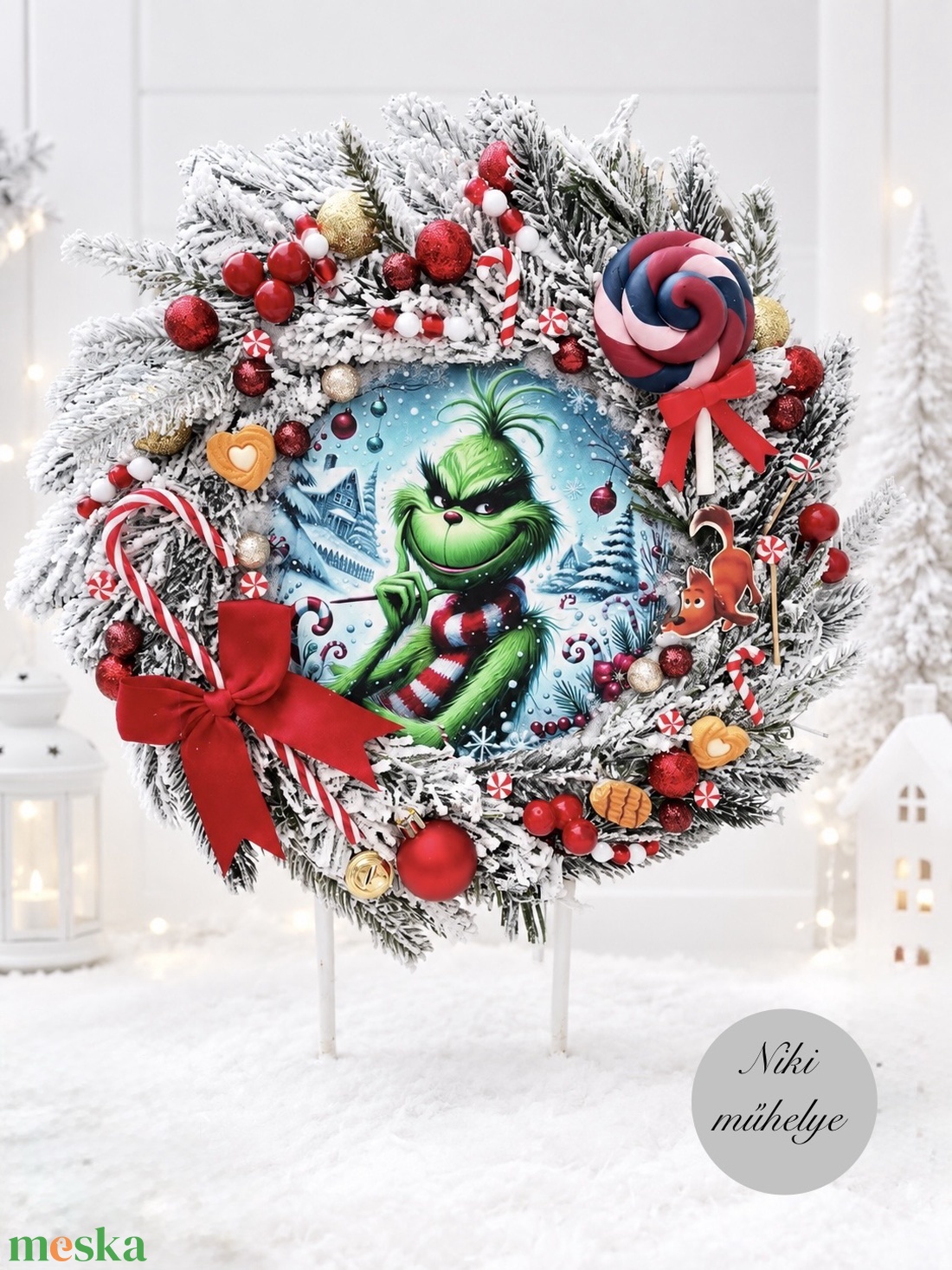 Grincs  karácsonyi Ajtódísz, kopogtató grincses - karácsony - karácsonyi lakásdekoráció - karácsonyi ajtódíszek - Meska.hu