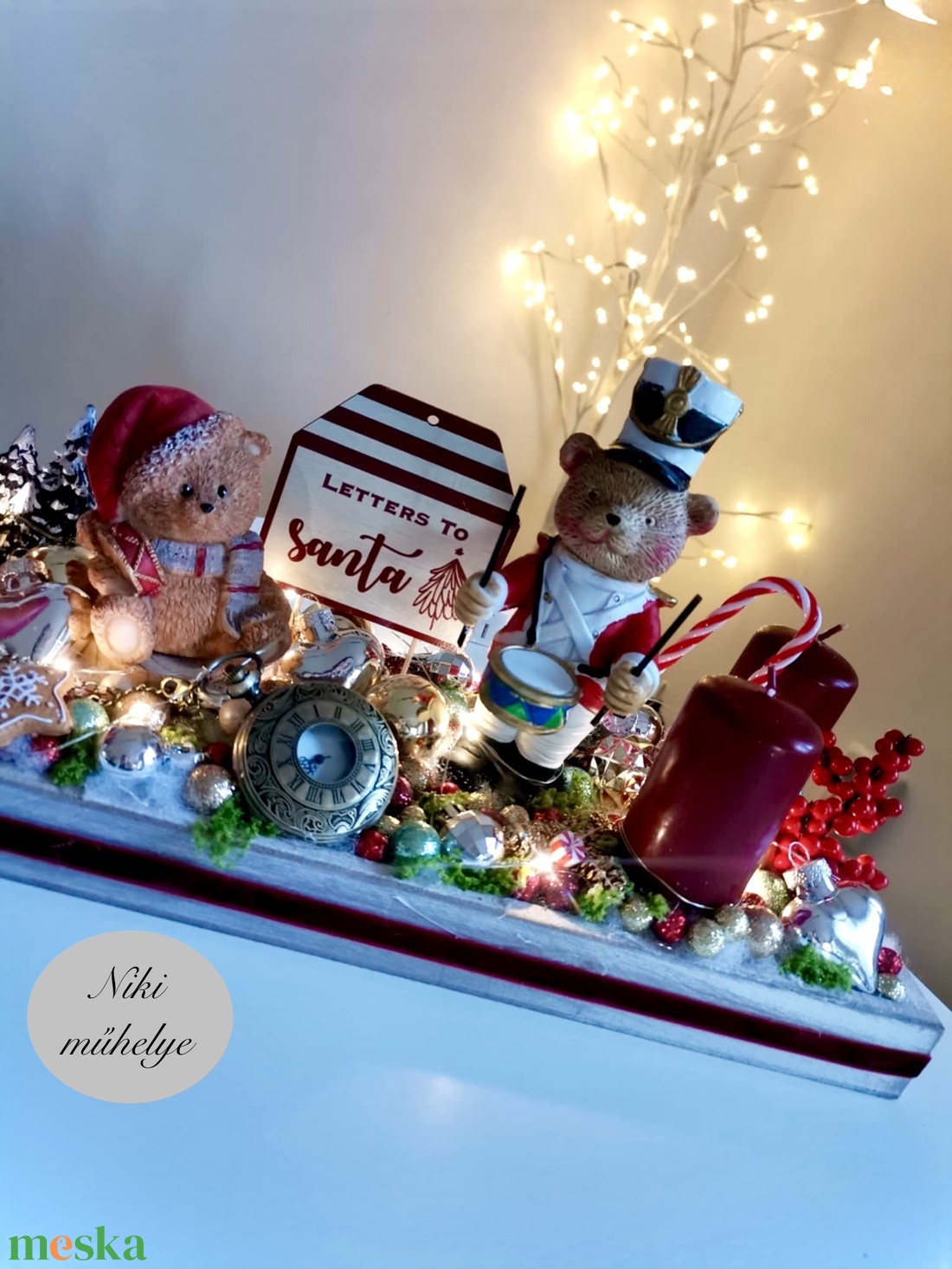 Világító Adventi tál, maci mackó adventi dísz, adventi koszorú, adventi asztaldísz  - karácsony - adventi díszek - adventi koszorú - Meska.hu