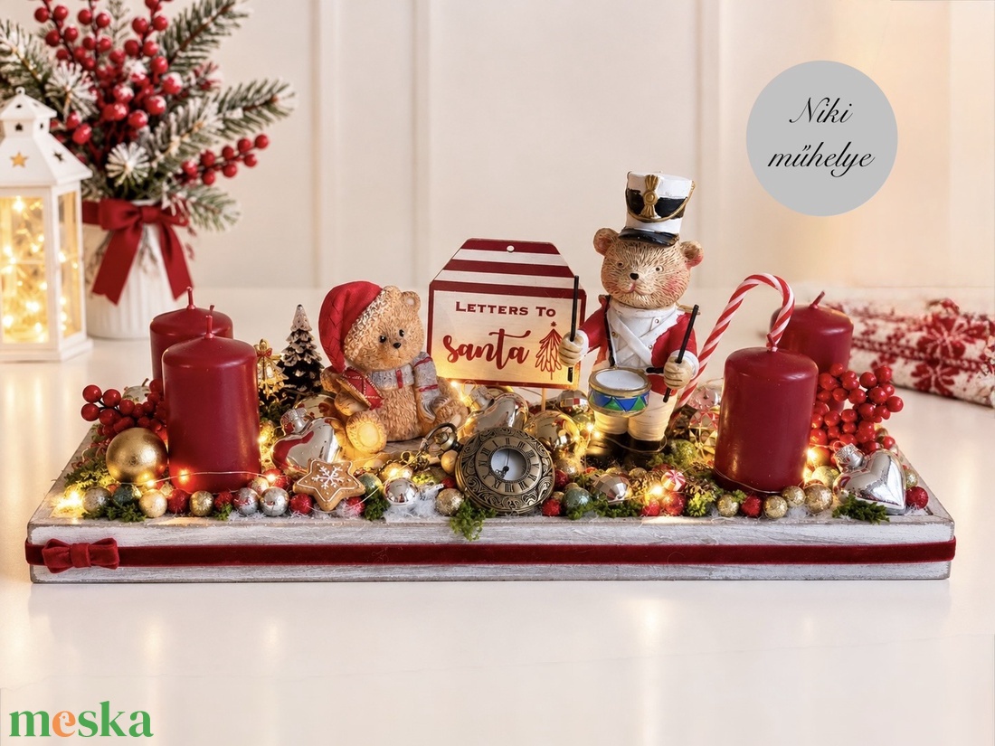 Világító Adventi tál, maci mackó adventi dísz, adventi koszorú, adventi asztaldísz  - karácsony - adventi díszek - adventi koszorú - Meska.hu