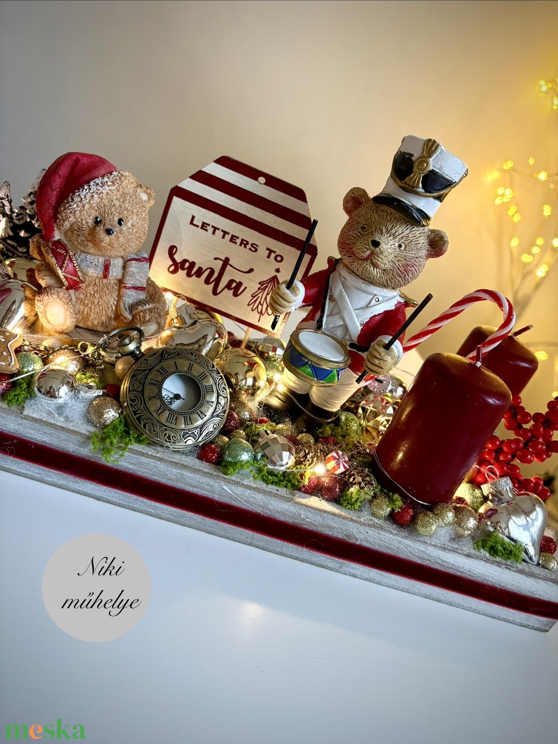Világító Adventi tál, maci mackó adventi dísz, adventi koszorú, adventi asztaldísz  - karácsony - adventi díszek - adventi koszorú - Meska.hu