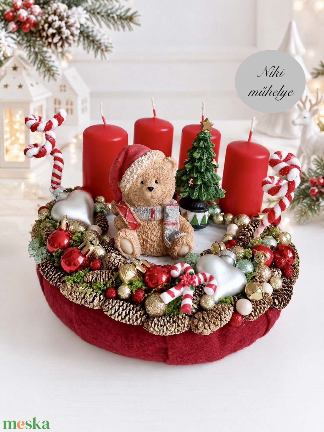 Macis adventi koszorú, mackó adventi dísz, adventi koszorú, - karácsony - adventi díszek - adventi koszorú - Meska.hu