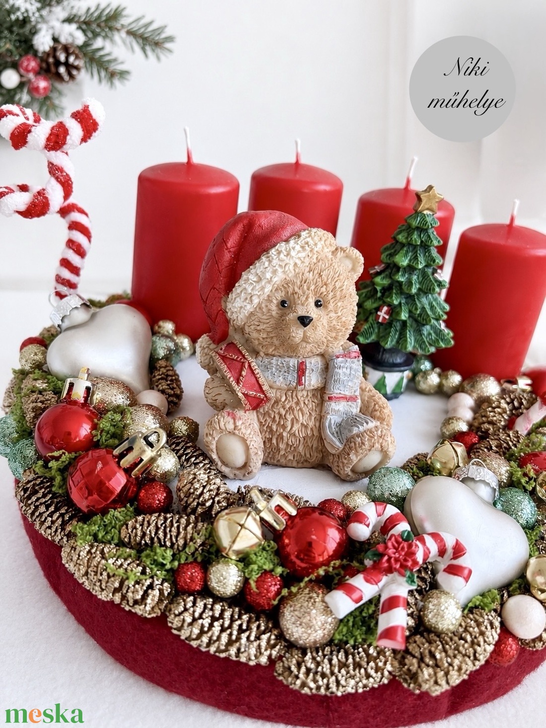 Macis adventi koszorú, mackó adventi dísz, adventi koszorú, - karácsony - adventi díszek - adventi koszorú - Meska.hu