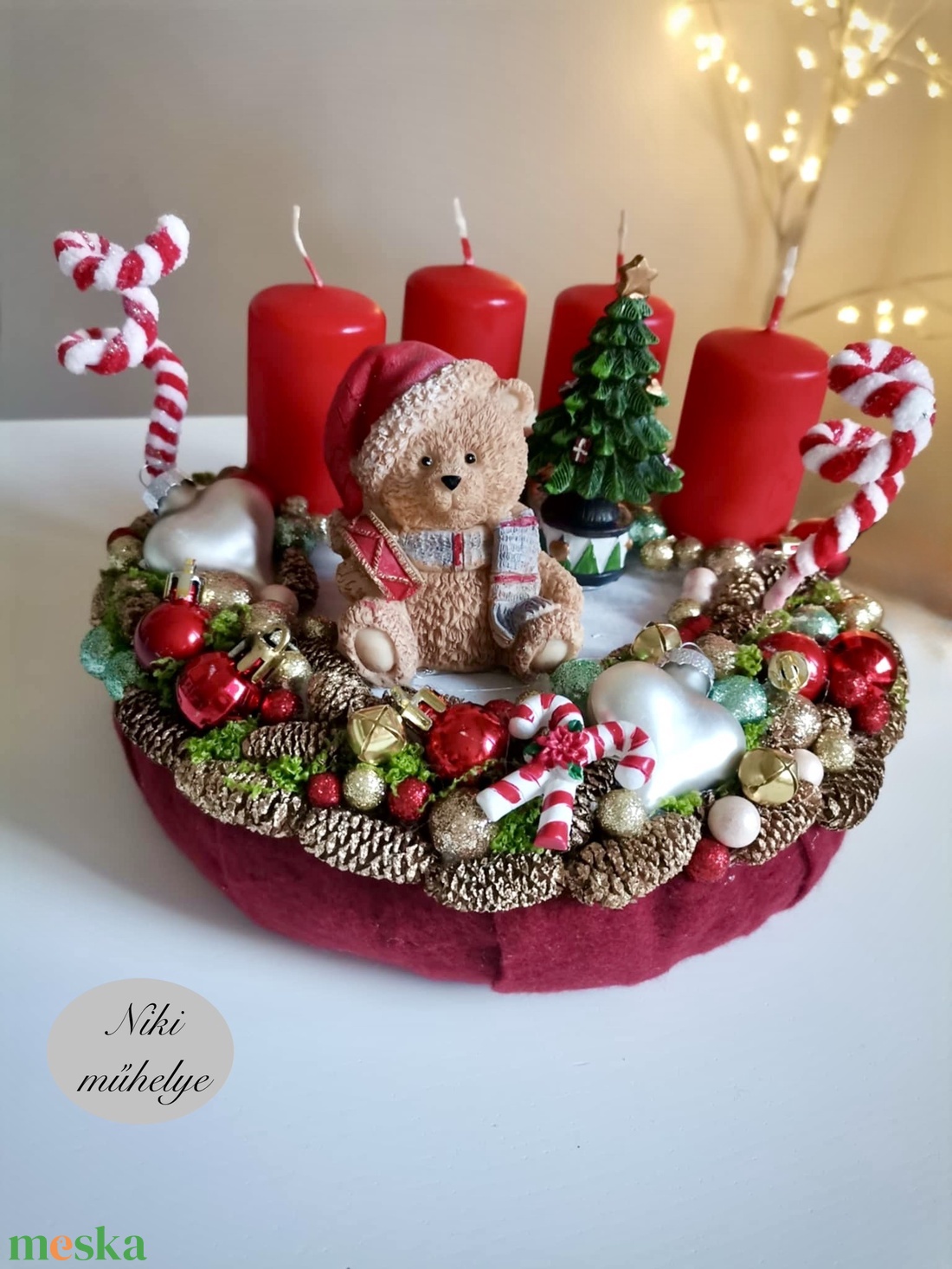 Macis adventi koszorú, mackó adventi dísz, adventi koszorú, - karácsony - adventi díszek - adventi koszorú - Meska.hu