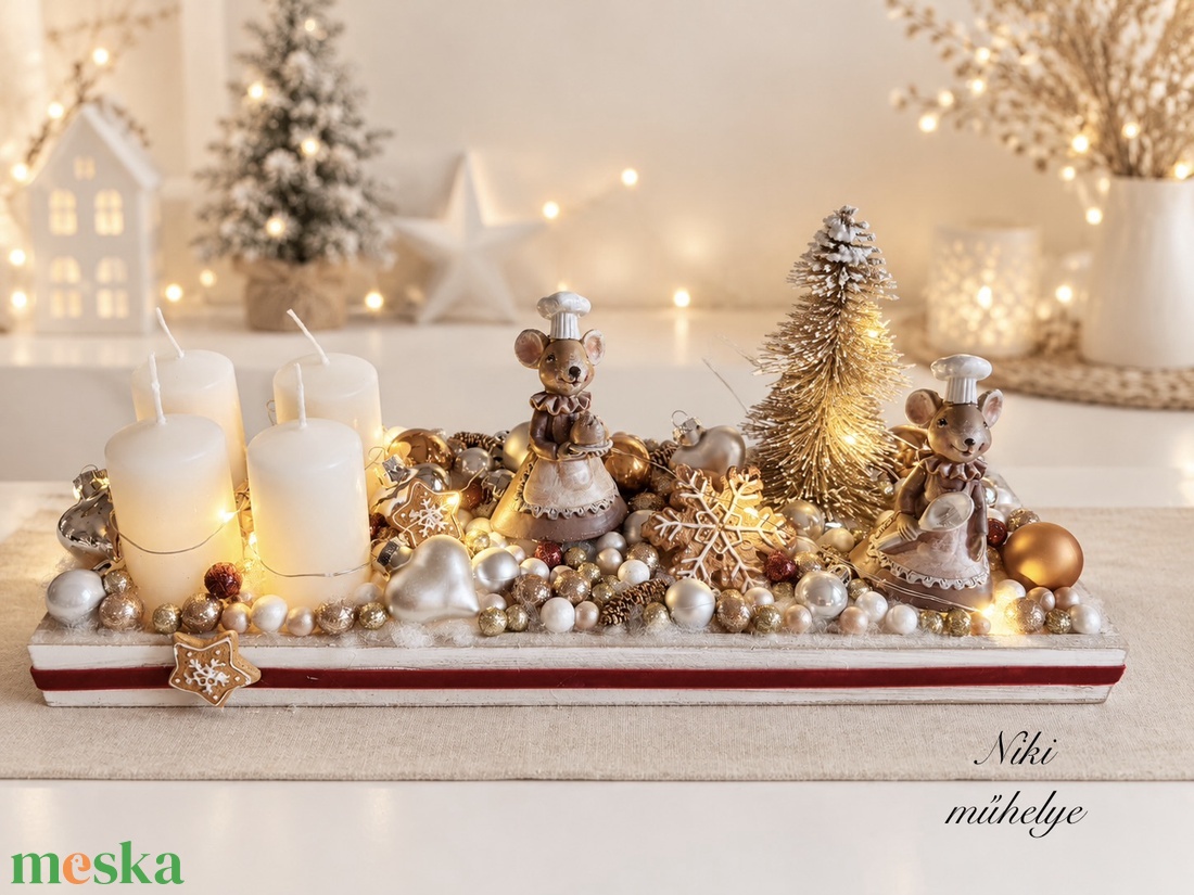 Világító Adventi tál, egér mézeskalács adventi dísz, adventi koszorú, adventi asztaldísz  - karácsony - adventi díszek - adventi koszorú - Meska.hu