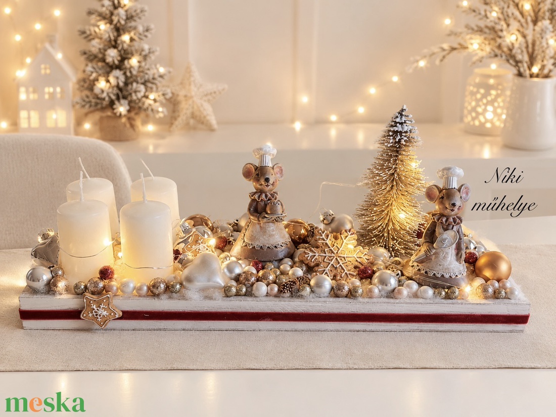 Világító Adventi tál, egér mézeskalács adventi dísz, adventi koszorú, adventi asztaldísz  - karácsony - adventi díszek - adventi koszorú - Meska.hu